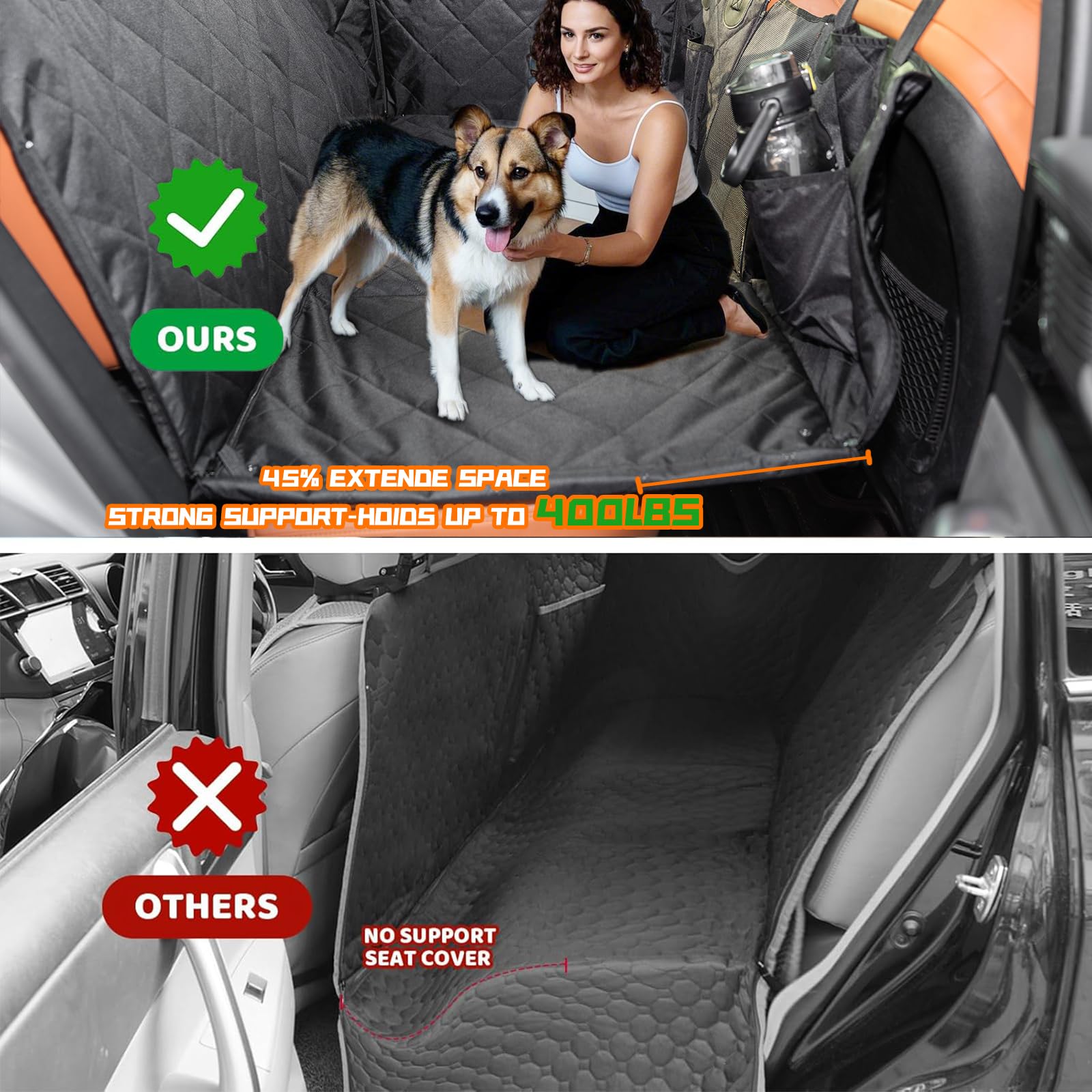 Isagapoy Back Seat Extender For Dogs - Large Space, Hard Bottom Pet Car Seat Cover (Holds 400Lbs) With Removable Soft Blankets &