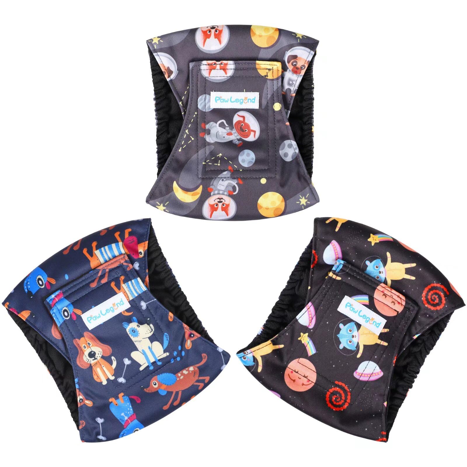 Paw Legend Washable Dog Belly Band Wrap Diapers for Male Dogs, High Absorbing, Small, Dog Pattern (3 Pack)