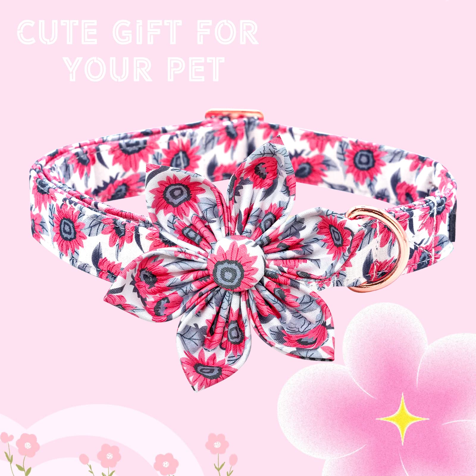 Lionheart glory Dog Collar with Flower Pink Dog Collars for Female Dogs Soft Durable Adjustable Puppy Gift Collar Bows Spring Co