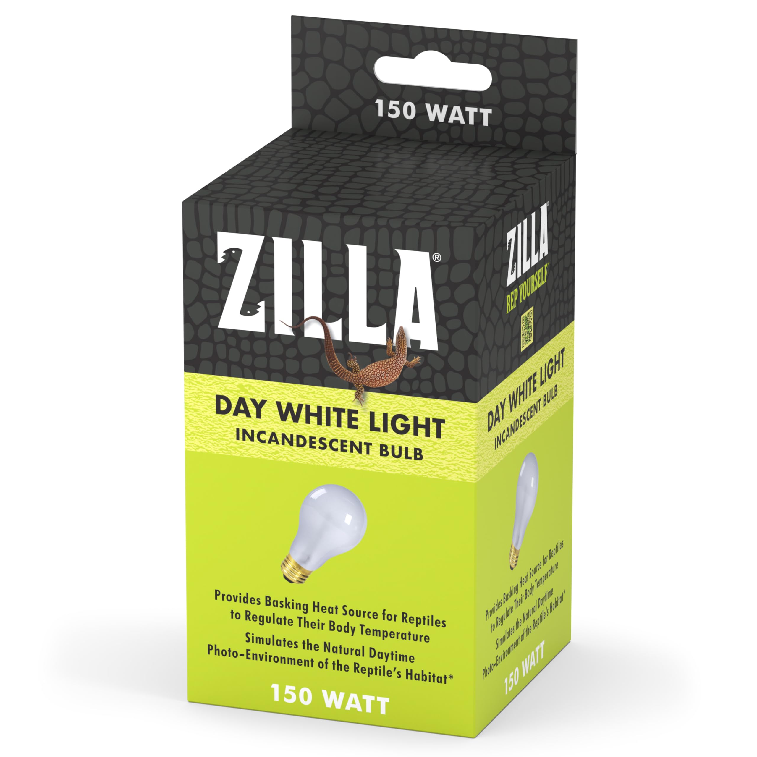 Zilla Reptile Terrarium Incandescent Heat Bulb, Day White, 150 Watts