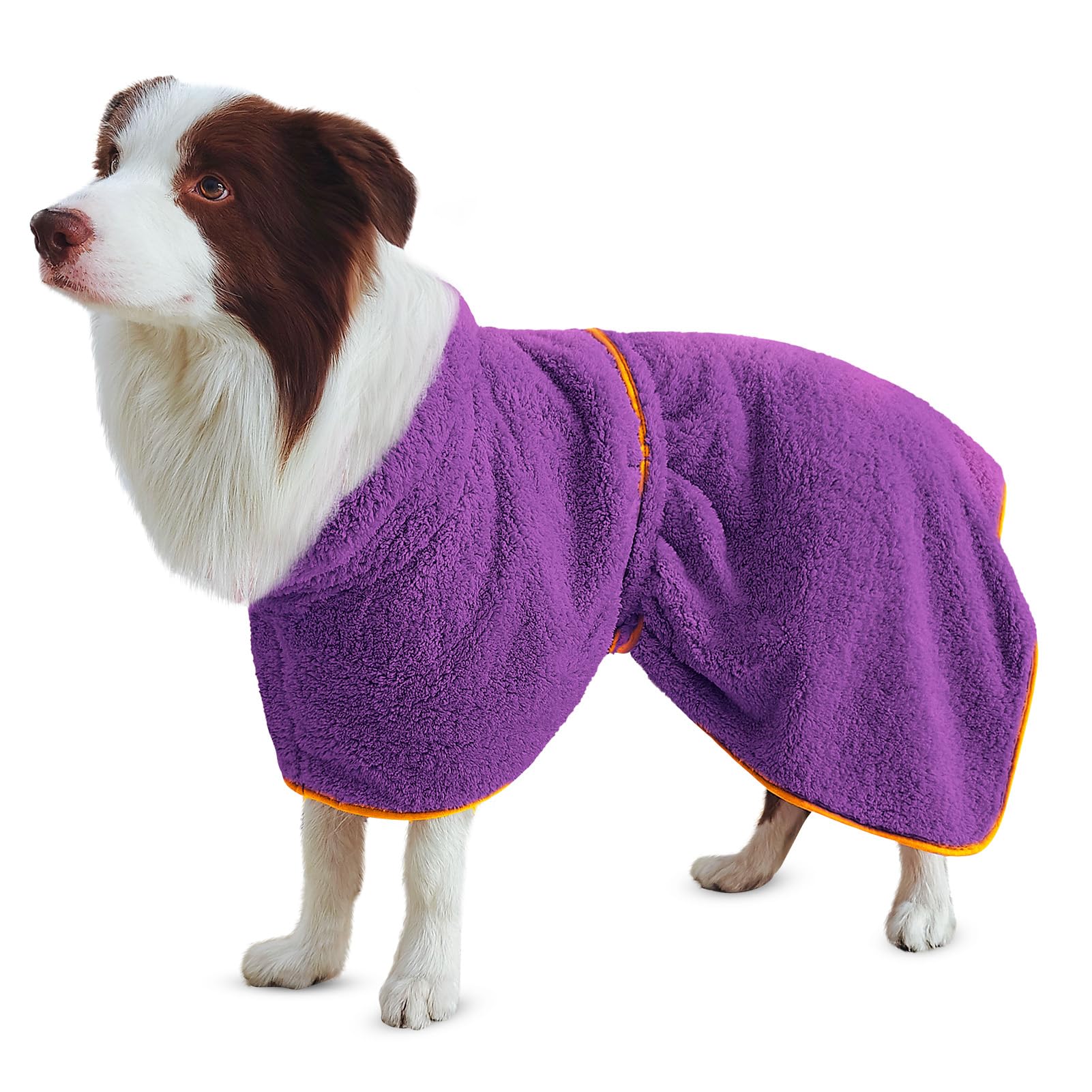 Bienbee Soft Dog Bathrobe,Super Absorbent & Quick-Drying Dog Robe With Hood, Cozy Drying Coat For After Bath, Purple Xl