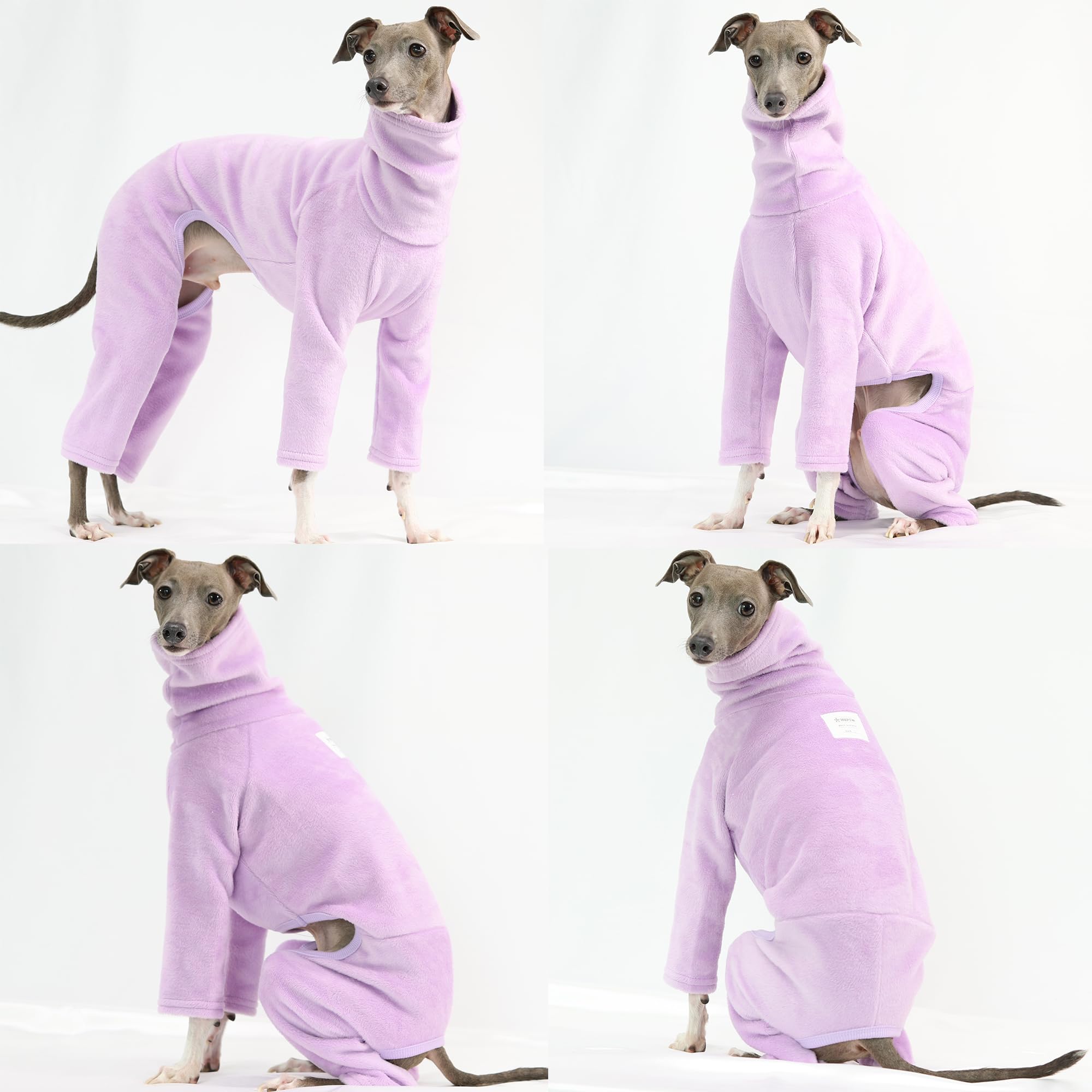 D Doggy Star Italian Greyhound Clothes Sweater Fleece Basic Onesie Whippet For Dog Turtleneck Outfits Coat (L,Flce Purple)