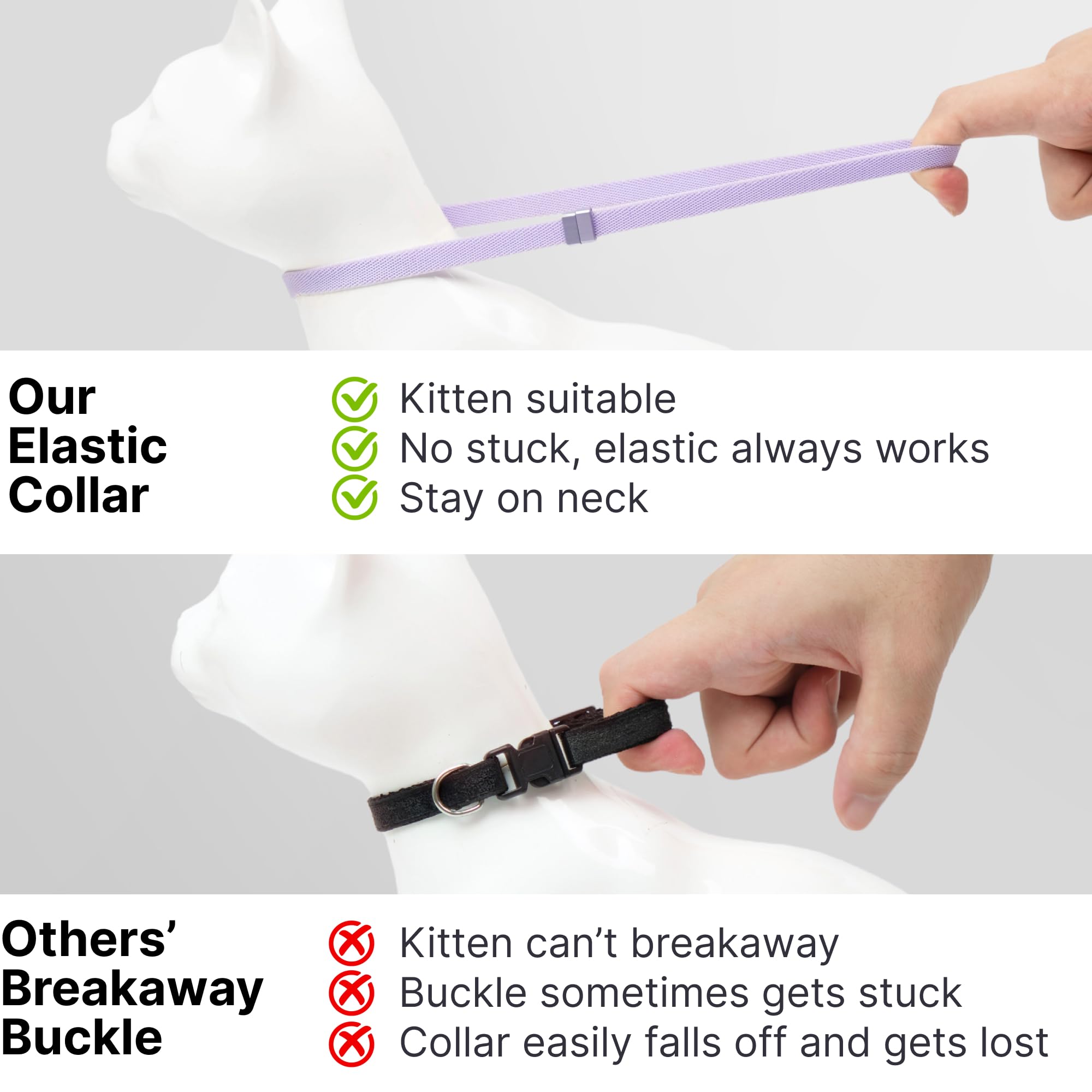 Buddyarmor Safety Cat Collar - U.S. Ida Gold Award Design, Stretchy Elastic Quick Release Non Breakaway Cat Collar Light Weight