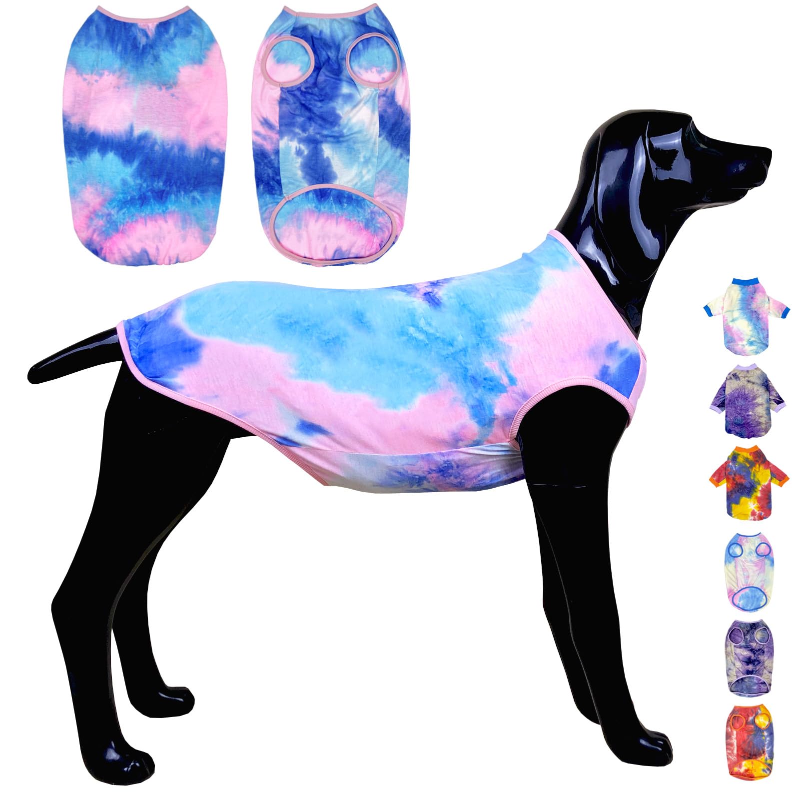 D.E.E Cotton Dog Shirts Large Tie Dye Dog Clothes Lightweight Girl Boy Big (Vestpink, L(19.6' Back 23.6' Chest))