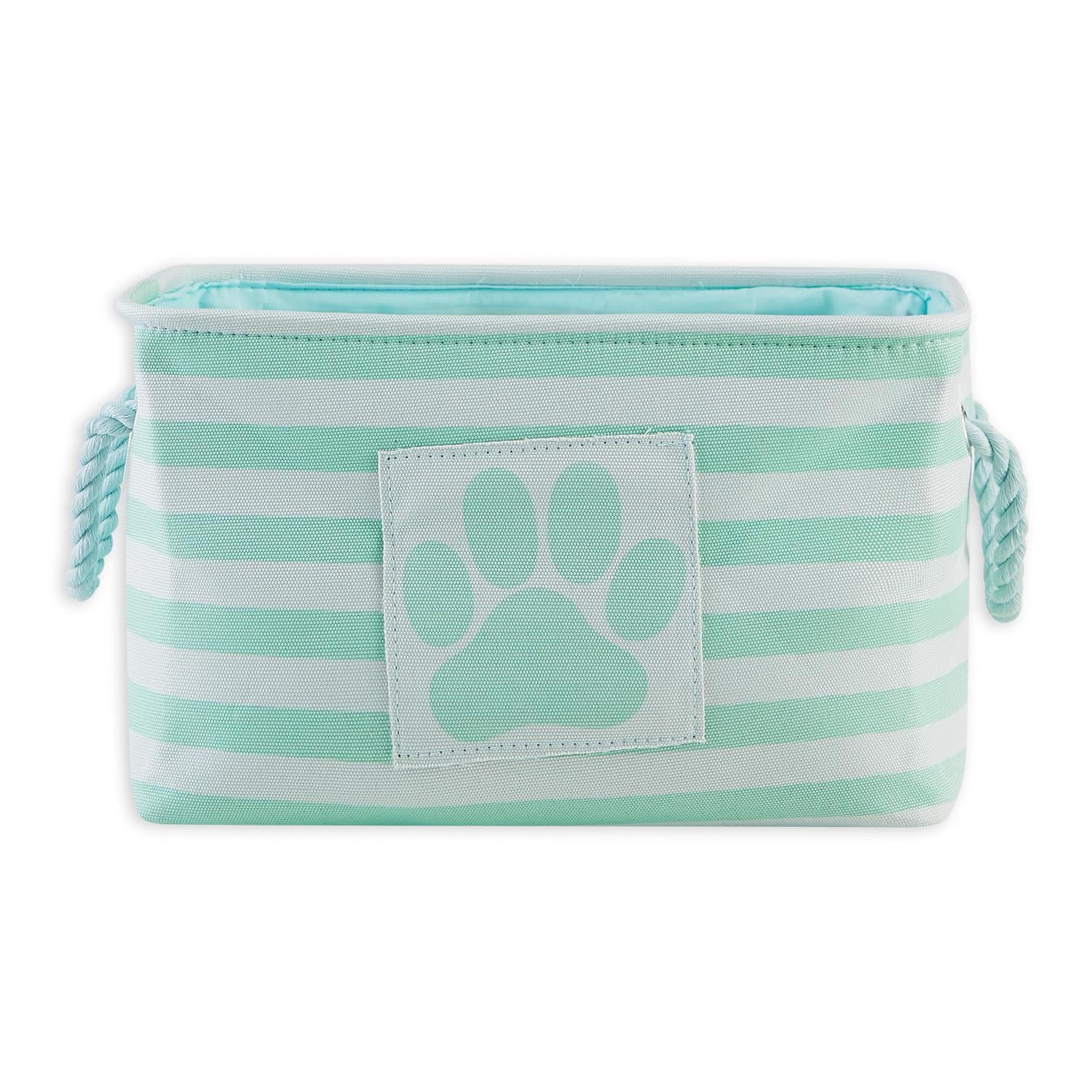Bone Dry Pet Storage Collection Striped Paw Patch Bin, Aqua, Small Rectangle
