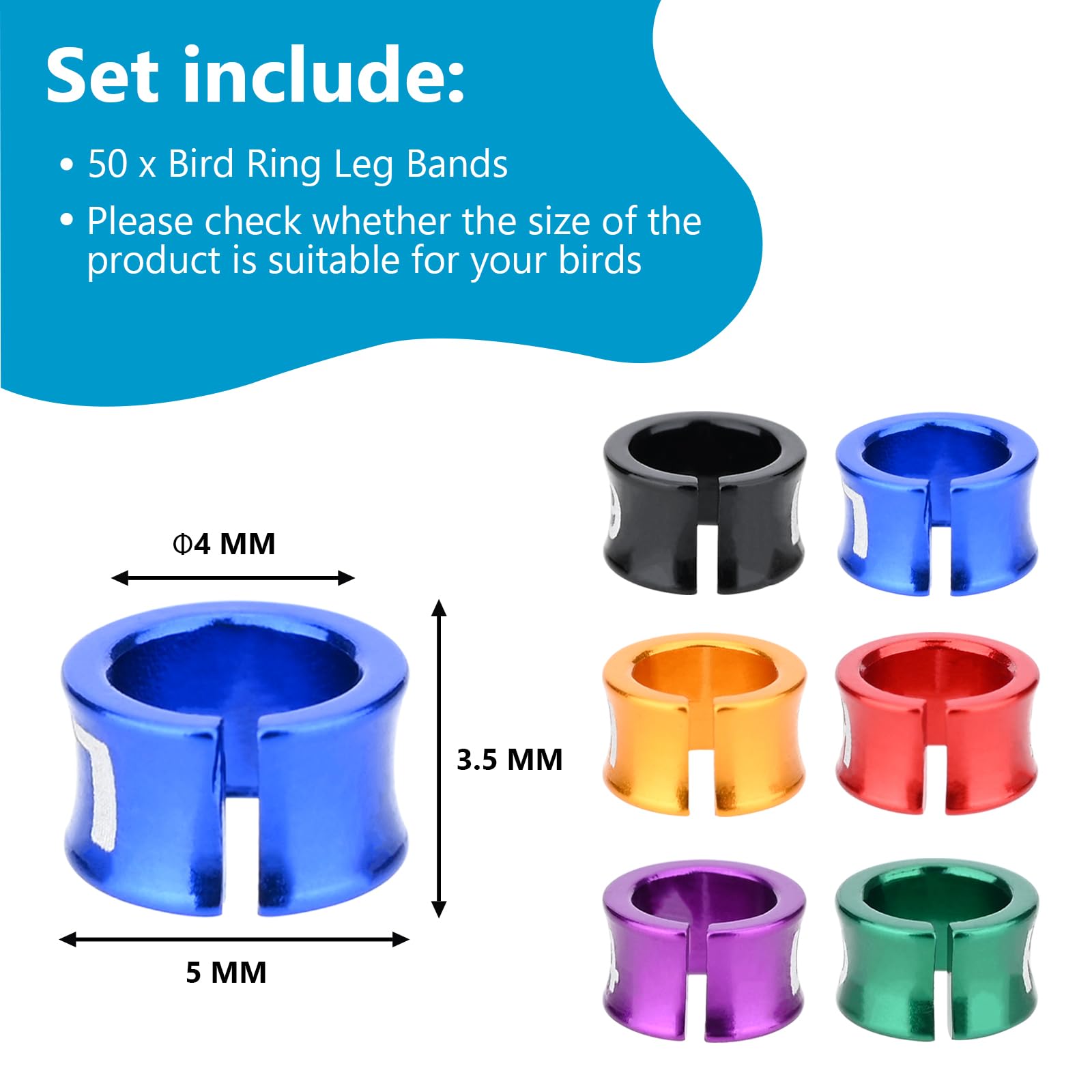 Open Bird Ring Aluminum Alloy Split Ring Bird Leg Bands Rings Birds Tags Ldentifying Pigeons Training Rings Hibiscus Birds, Parr