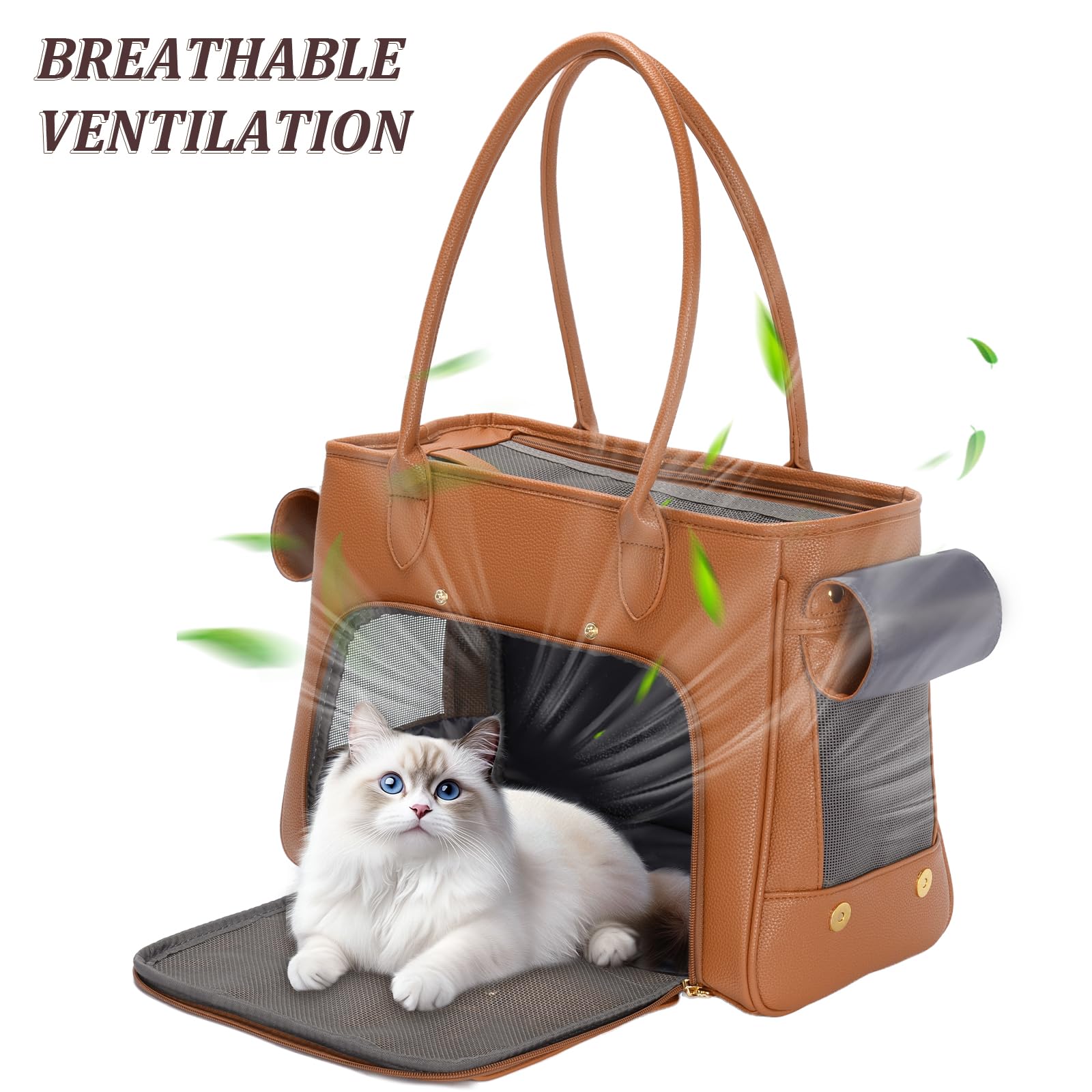 Fashion Pet Carrier Purse For Small Cat And Dog, Luxury Pu Soft-Sided Tote Bag With Large Pockets For Dogs And Puppies (Brown, 1