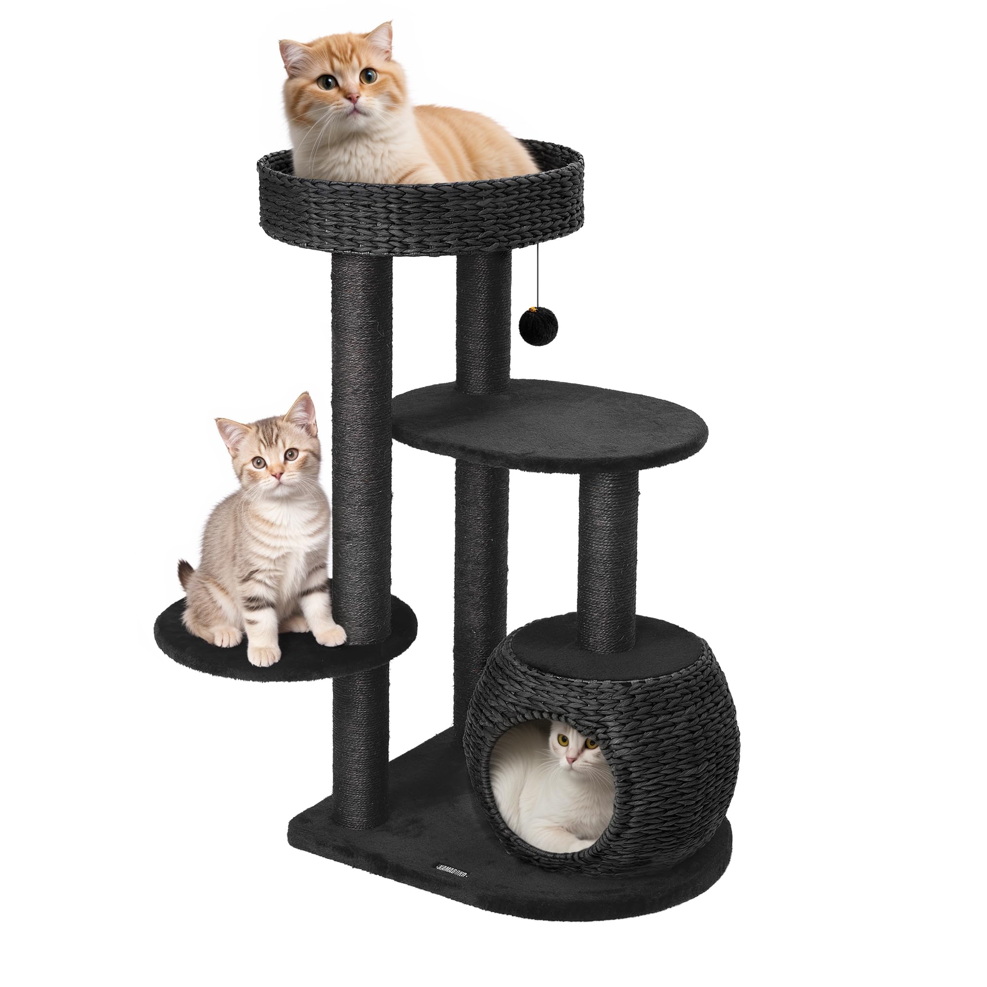 Kamaboko Modern Cat Tree, 38'' Tall Cat Trees For Indoor Cats W/Natural Sisal Scratching Posts, Hand-Woven Condo & Top Perch, Ca