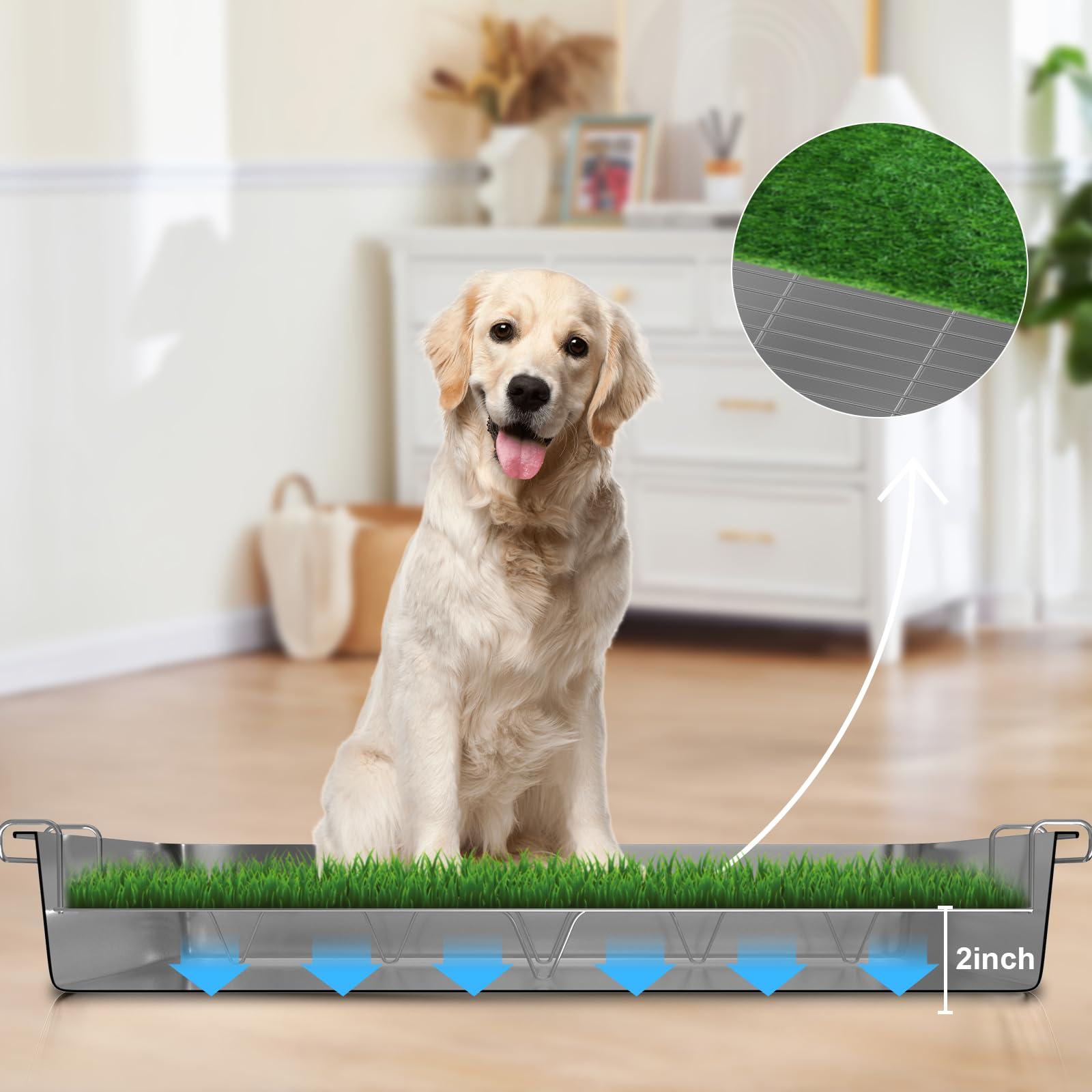 Qonimm Stainless Dog Grass Pad With Tray Large 28''X20''X4'',Outdoor And Indoor Dog Potty Waterproof Washable Reusable For Large