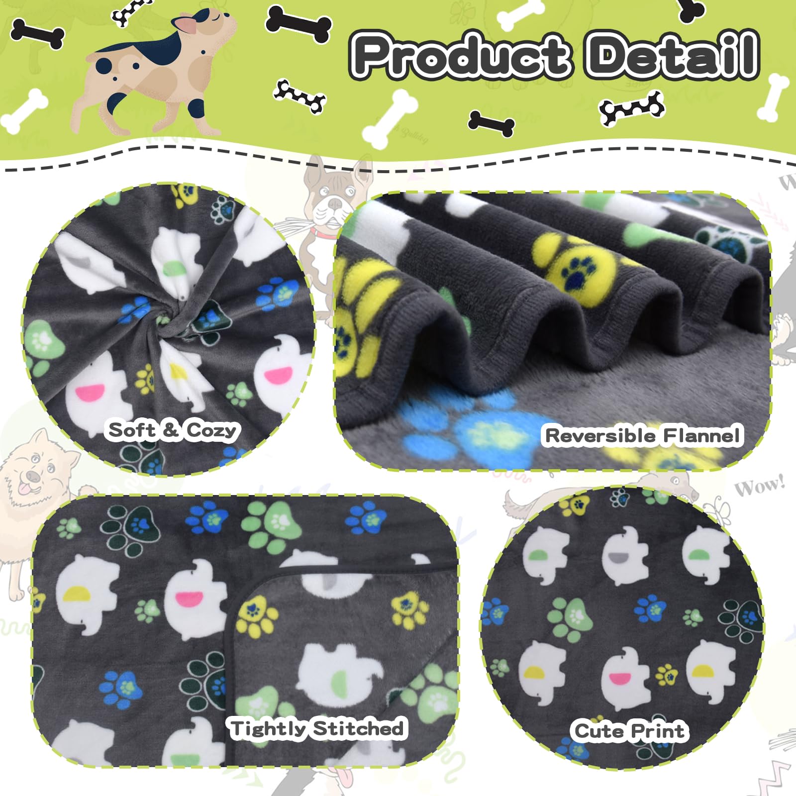 Rezutan Dog Blankets For Large Dogs,1 Pack 3 Dog Throw Blanket With Flannel Grey Cute Elephant Pattern And Paw Prints,41X31 Inch