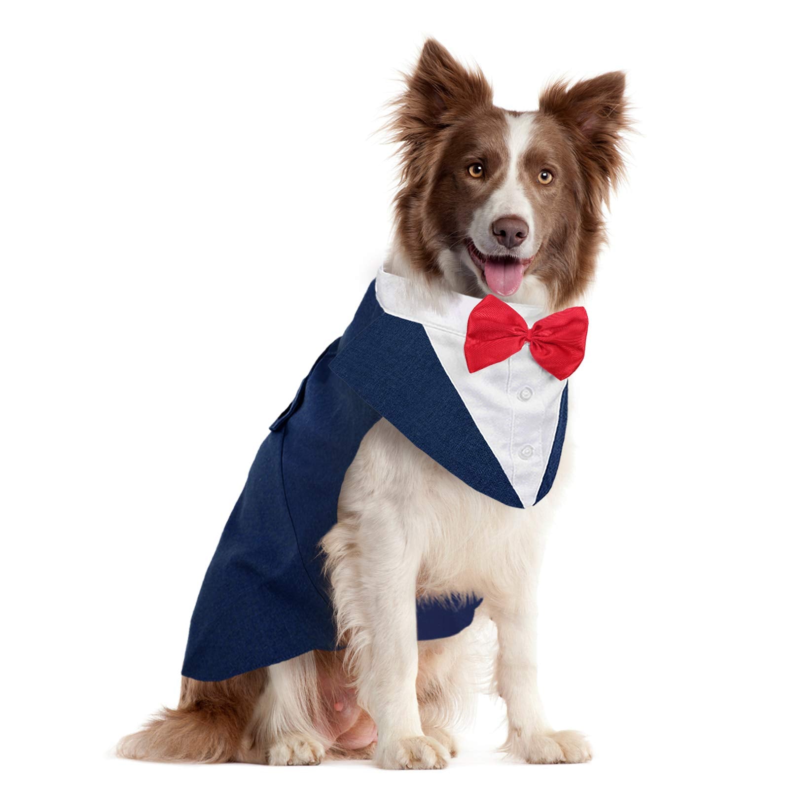 Kuoser Dog Tuxedo Dog Suit And Bandana Set, Dogs Tuxedo Wedding Party Suit, Dog Prince Wedding Bow Tie Shirt Formal Dog Wedding Attire For Large And Medium Dogs Golden Retriever Samo Bulldogs
