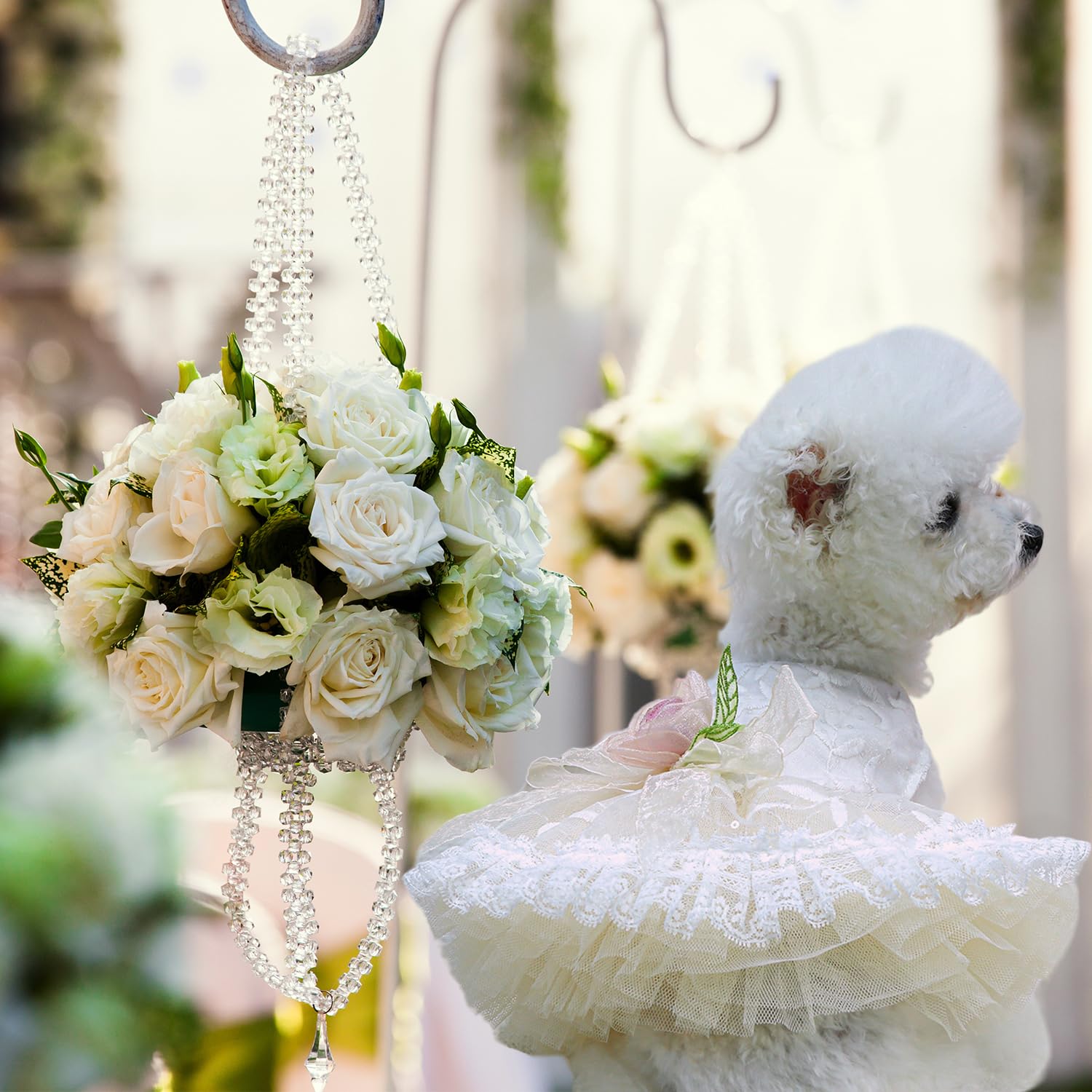 Fladorepet Luxury Rose Lace Dog Dress With Leash Ring,Pet Bride Costume Clothes For Small Dogs Girls,Formal Dog Wedding Party Dr