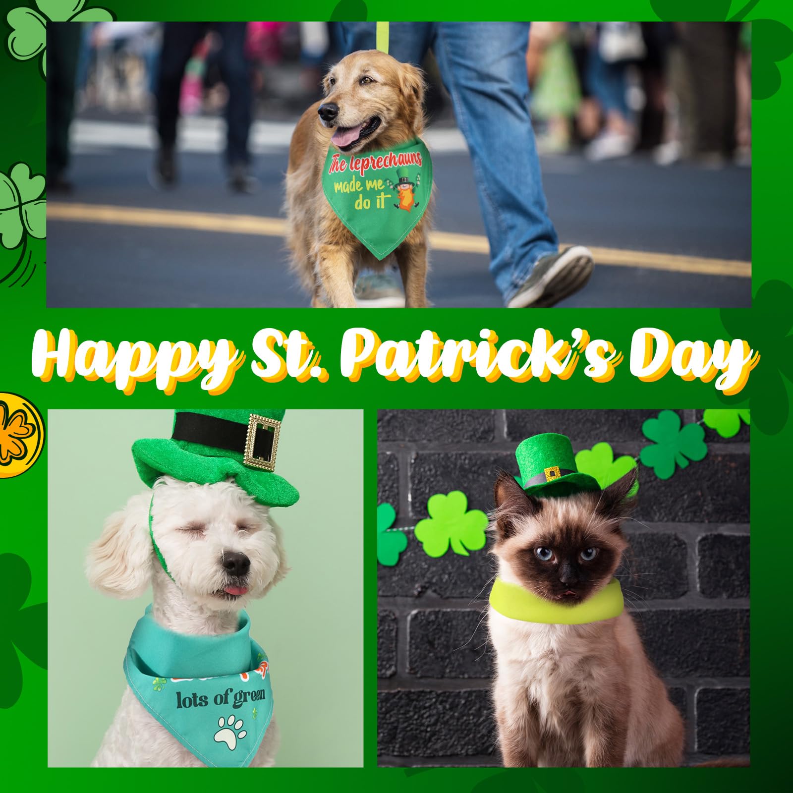 Clysee 100 Pcs St Patrick'S Day Dog Bandana Bulk With Sayings Pet Triangle Scarf Bibs Washable Puppy Kerchief Adjustable Groomin