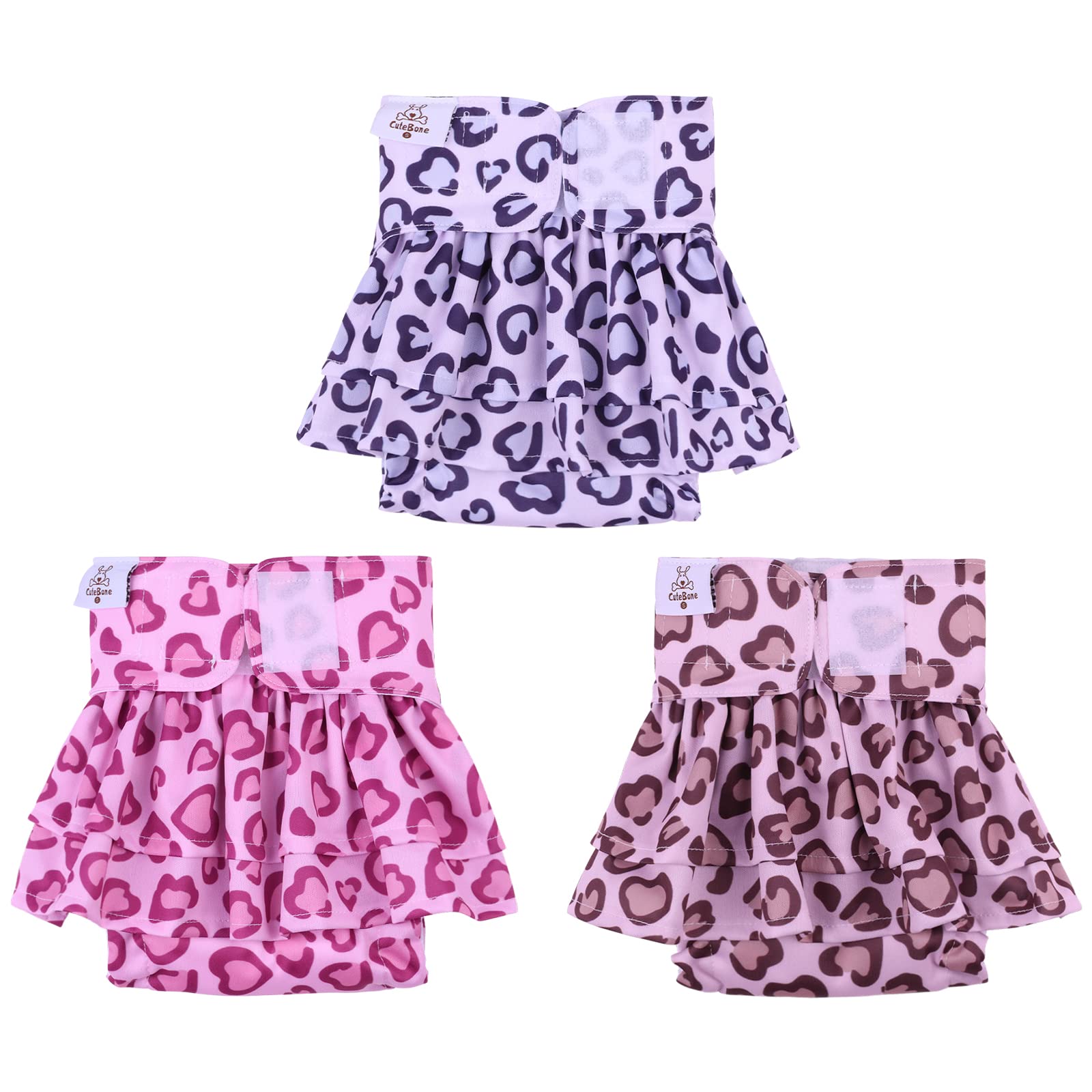 Cutebone Female Dog Diapers With Skirts 3 Pack Reusable Puppy Dresses Pants For Heat Cycle Period Qbd07Xs