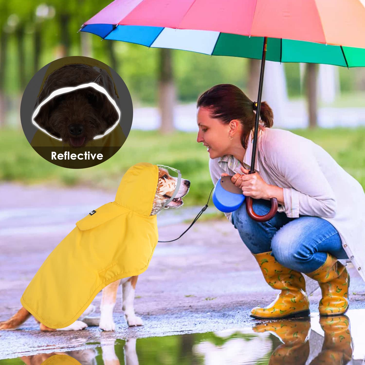 Slowton Dog Raincoat, Adjustable Dog Rain Jacket Clear Hooded Double Layer, Waterproof Dog Poncho With Reflective Strip Straps And Storage Pocket For Small Medium Large Dogs(Xs)
