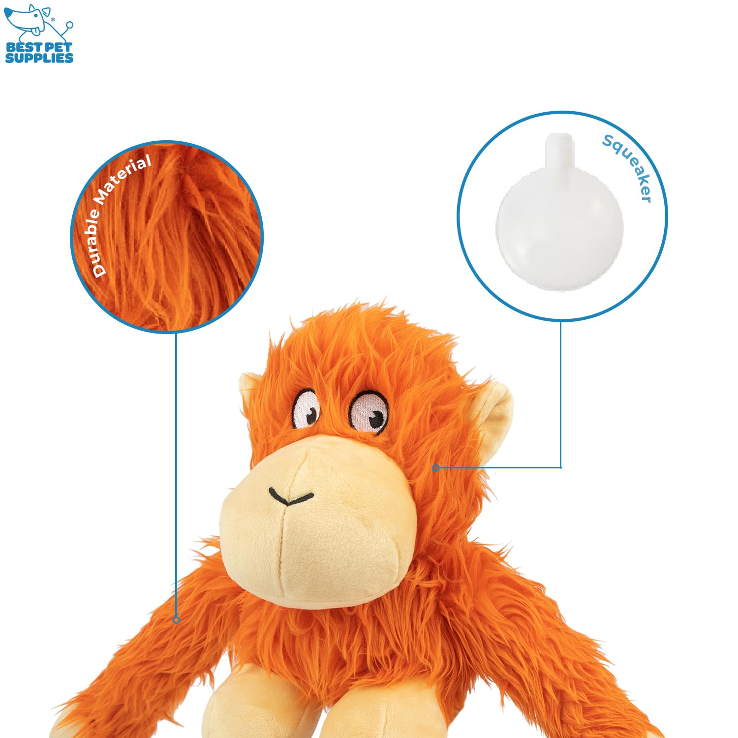 Best Pet Supplies O-Hug-Atan Interactive Squeaky Plush Toy For Small And Medium Breed Puppies Or Dogs - O-Hug-Atan (Orange)