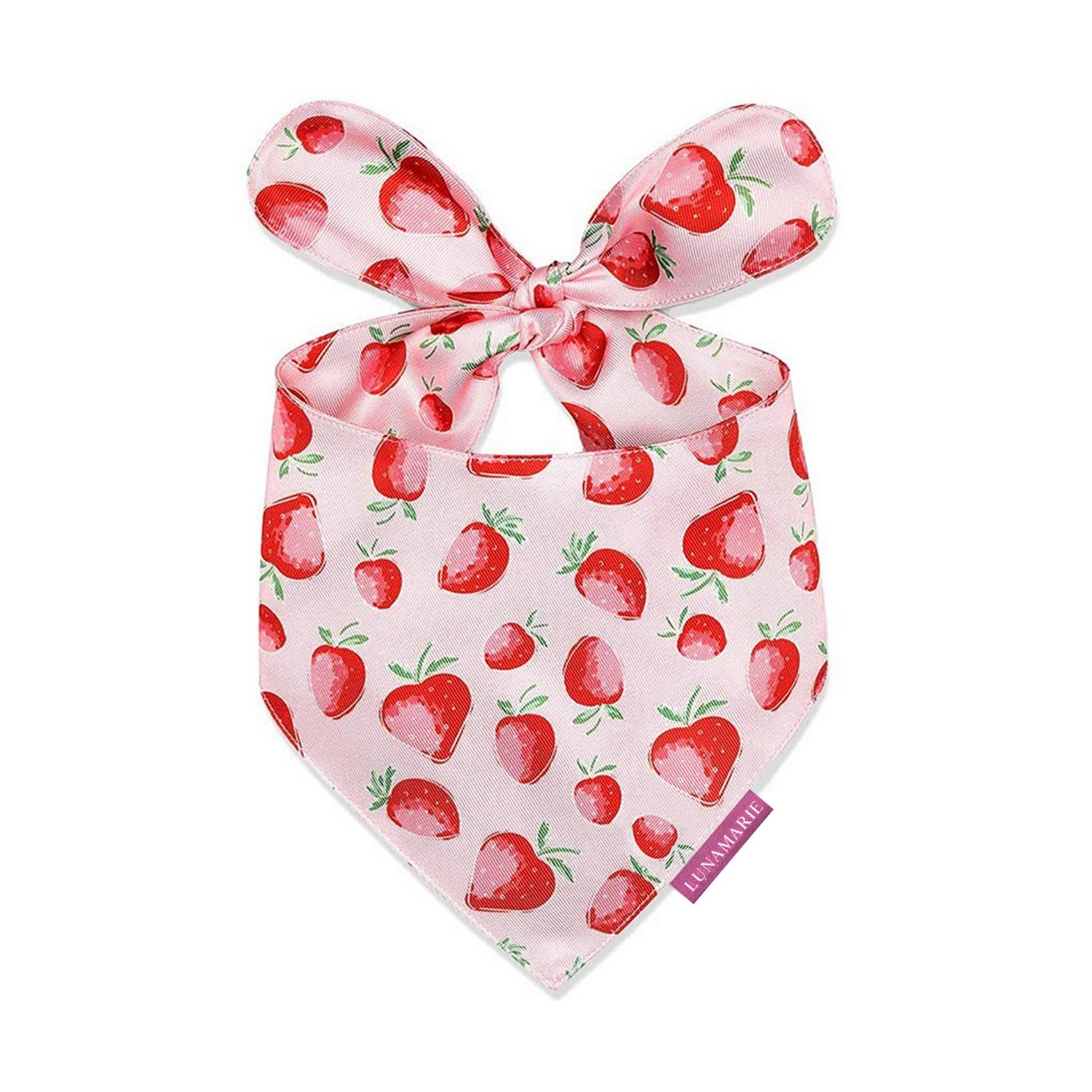 LunaMarie - Luxury Pet Birthday Bandanas -Premium & Silky Poly Fabric | 100% Handmade | Custom Shape Dual Layered (Strawberry, X