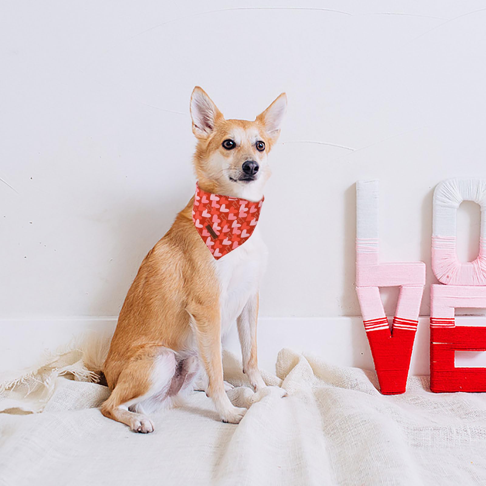 Unique Style Paws Dog Valentine'S Day Bandanas 2Pcs Washable Cotton Triangle Painting Love Heart Dog Scarfs For Small Medium Lar