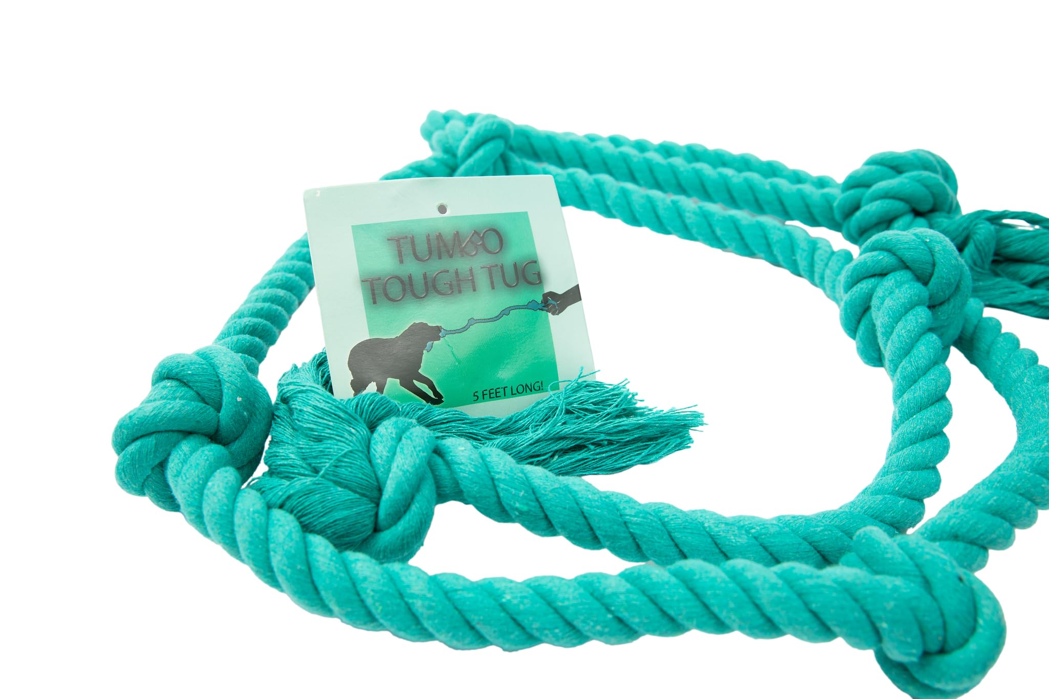Tumbo Tough Tug Rope Dog Toy - (5 ft Long Strong and Durable Rope Pull Toy with Handle) TUG of WAR Dog Toy (Bahama Blue)