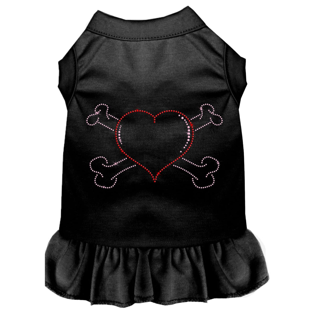 Pet Dog and Cat Dress Rhinestone, &quot;Heart & Crossbones&quot; Black LG (10-14 lbs.)
