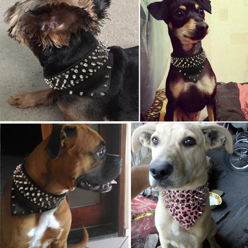 Didog 2'' Width Bandana Style Scarf Leather Dog Collar, Spiked Studded Fit Dalmatian Pit Bull Terrier,Red M Size