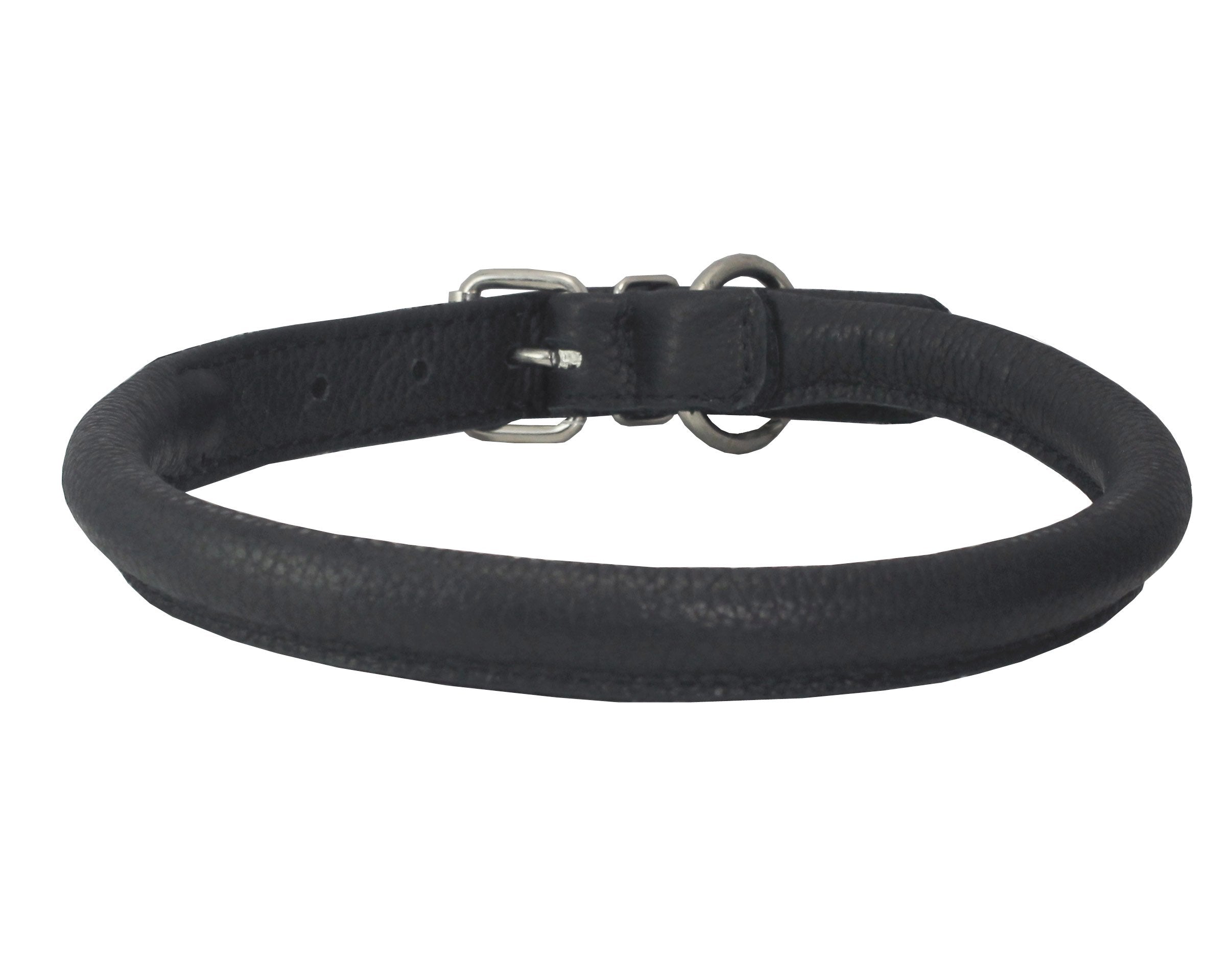 Genuine Leather Rolled Dog Collar 15''-18'' Neck Size, Chow Chow, Collie, Labrador