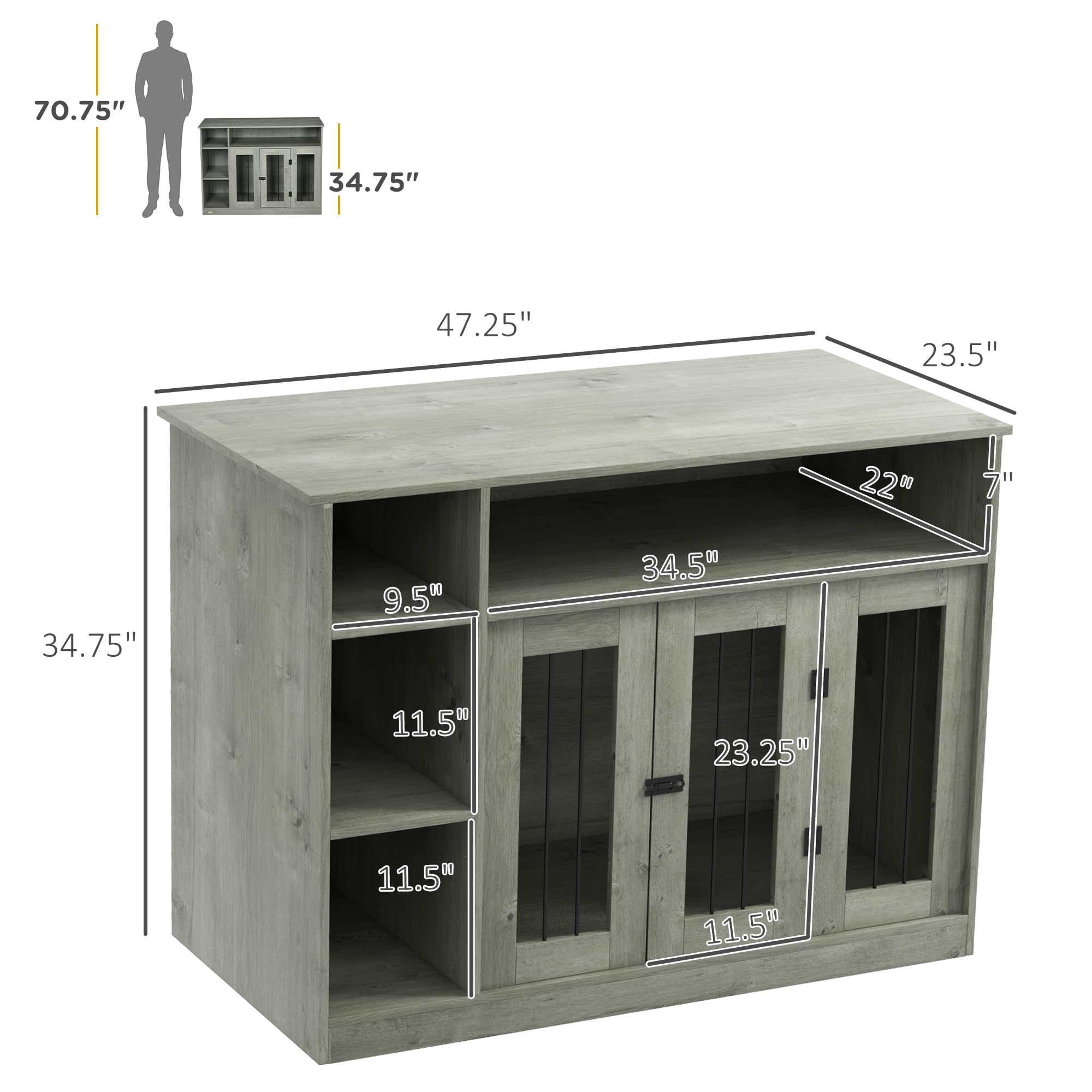 PawHut Dog Crate Furniture with Adjustable Shelf, Dog Crate End Table, Indoor Pet Crate for Medium and Large Dogs, with Large Fl