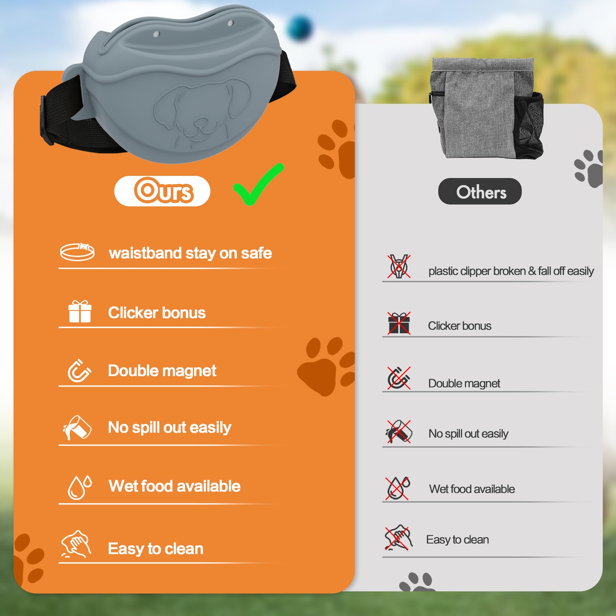 AWINNER Dog Treat Pouch - Premium Silicone - Upgrade 4 Strong Magnets Enhanced Magnetic Closure, Adjustable Waist Belt - Ideal f