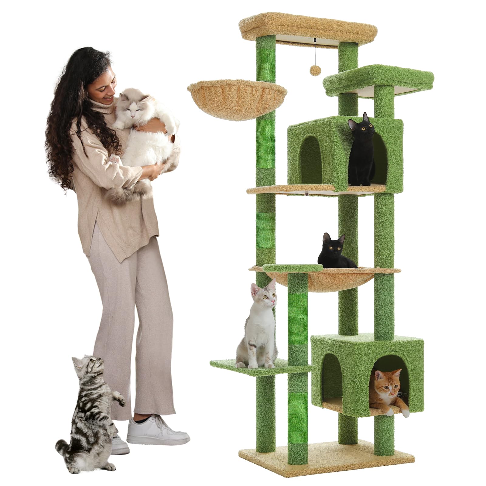 Petepela 69 Tall Cat Tree For Indoor Large Cats, Cat Tower For Adult Cats With Big Hammock, Cat Climbing Tree Tower With Scrat
