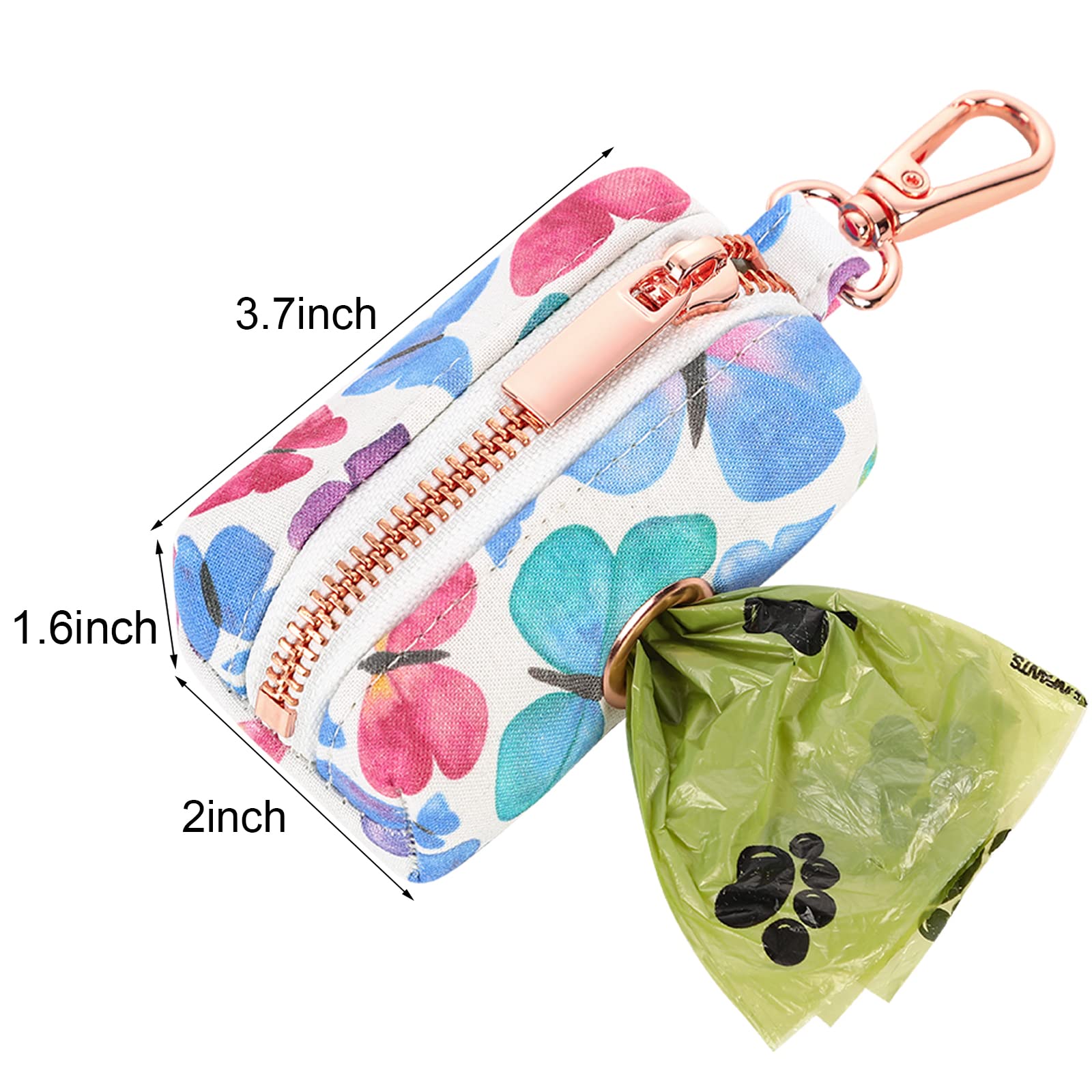 Aring Pet Dog Waste Bag Dispenser, Cotton Doggy Poop Bags Holders Attach To Any Leashes, Portable Washable Butterfly Pattern Pet Waste Pouch Dispenser With Metal Zipper