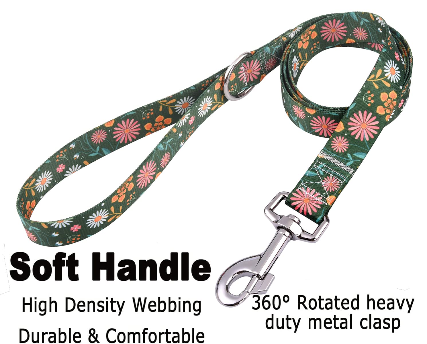 Mihqy Dog Collar And Leash Set With Bohemia Floral Tribal Geometric Patterns - Soft Ethnic Style Collar Adjustable For Small Medium Large Dogs(Dark Green Flower Set,Xs)
