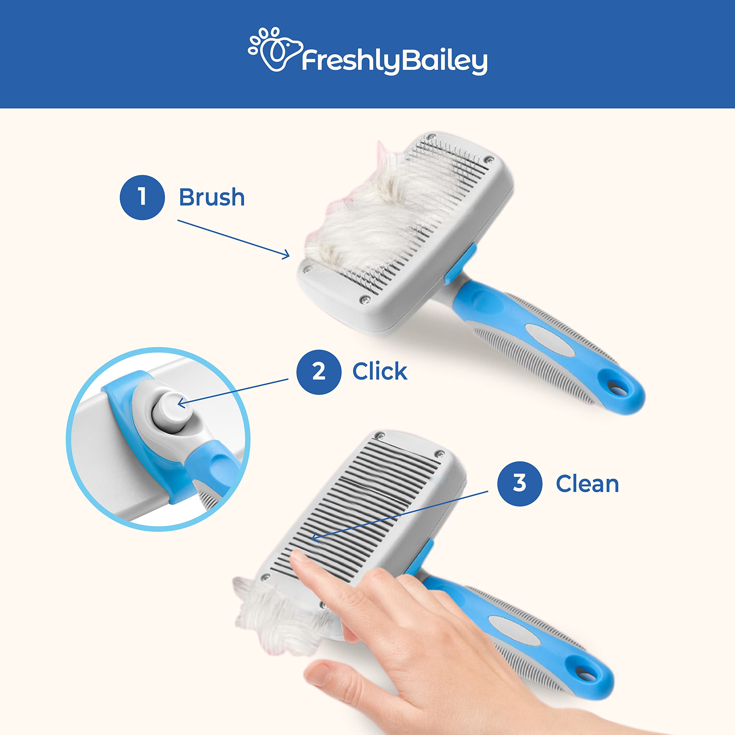Freshly Bailey Self Cleaning Slicker Brush For Dogs And Cats - Top Slicker Dog And Cat Brush - Effective, Comfortable, And Super