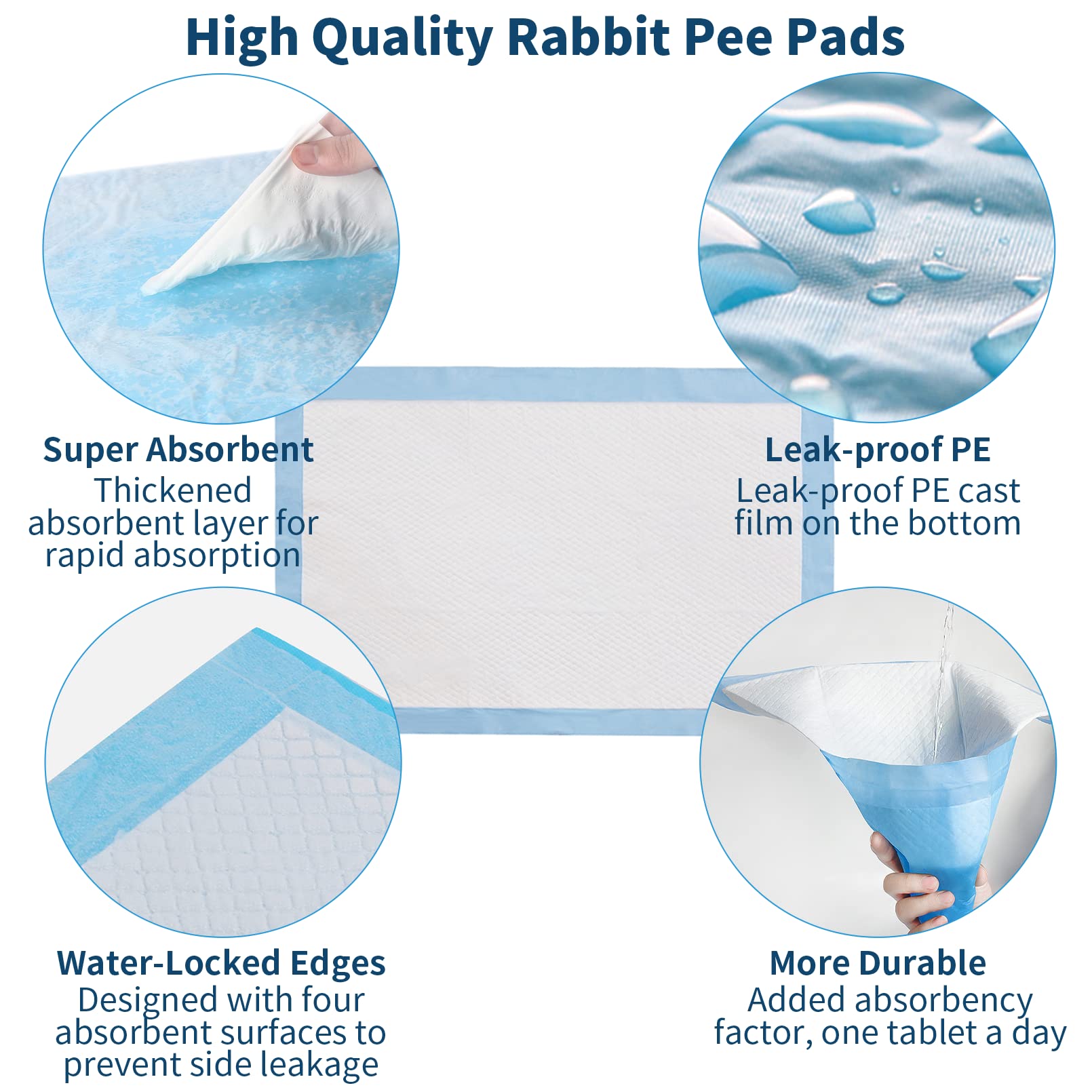 Tfwadmx 100 Pcs Rabbit Pee Pads Disposable Cage Liners Leak-Proof Super Absorbent Potty Training Pad for Puppy Guinea Pigs Hedge