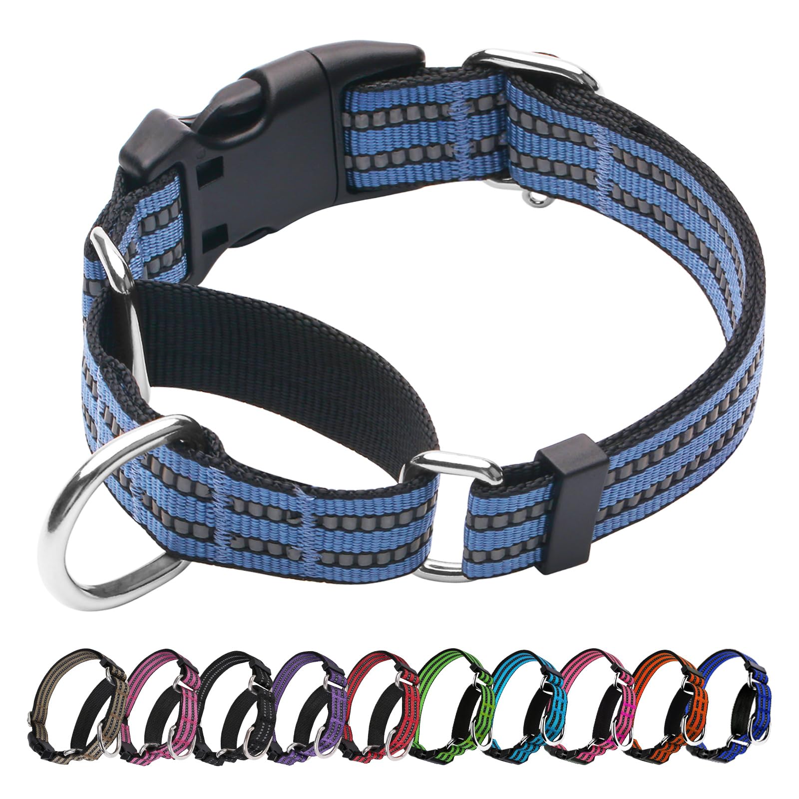Joyeeiioo Martingale Dog Collar, Adjustable Nylon Reflective Collar With Quick Release Buckle (Grey Blue, Small)
