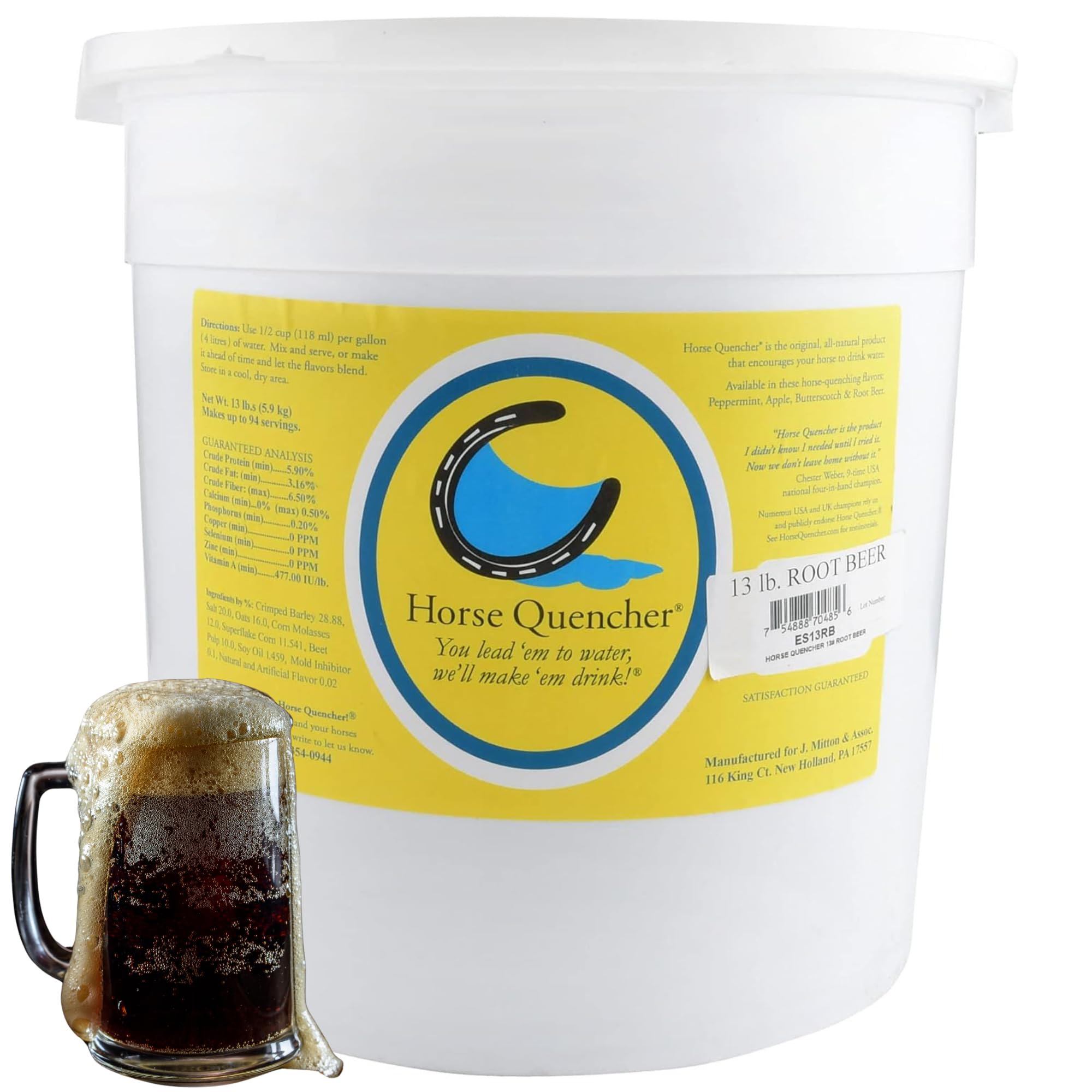 Horse Quenchers Root Beer Flavored Horse Hydration Supplement, Thirst Quencher for Horses, 13 lbs Pail, All-Natural Grains for E