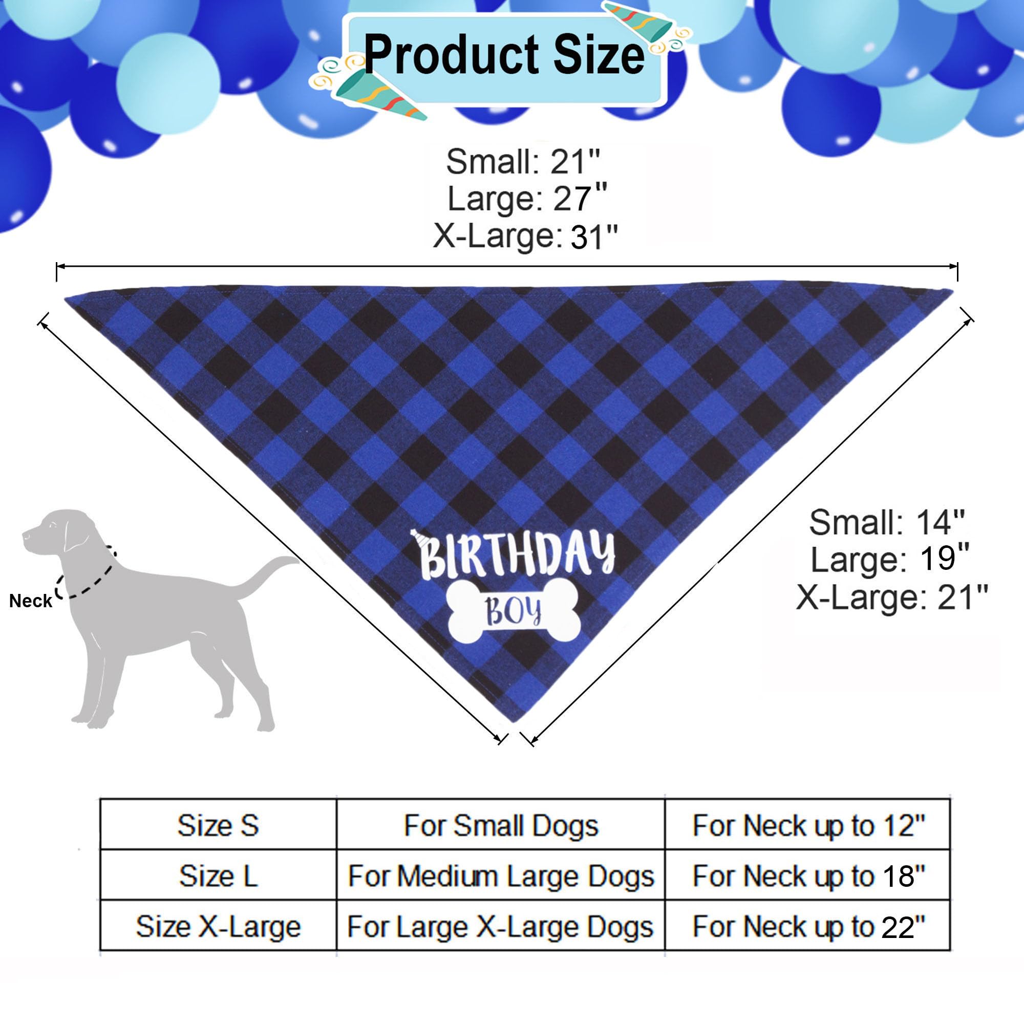 Adoggygo Dog Birthday Party Supplies, Pet Party Hat With Numbers, Bow, Blue Plaid Birthday Boy Bandana For Extra Large Dogs (X-L