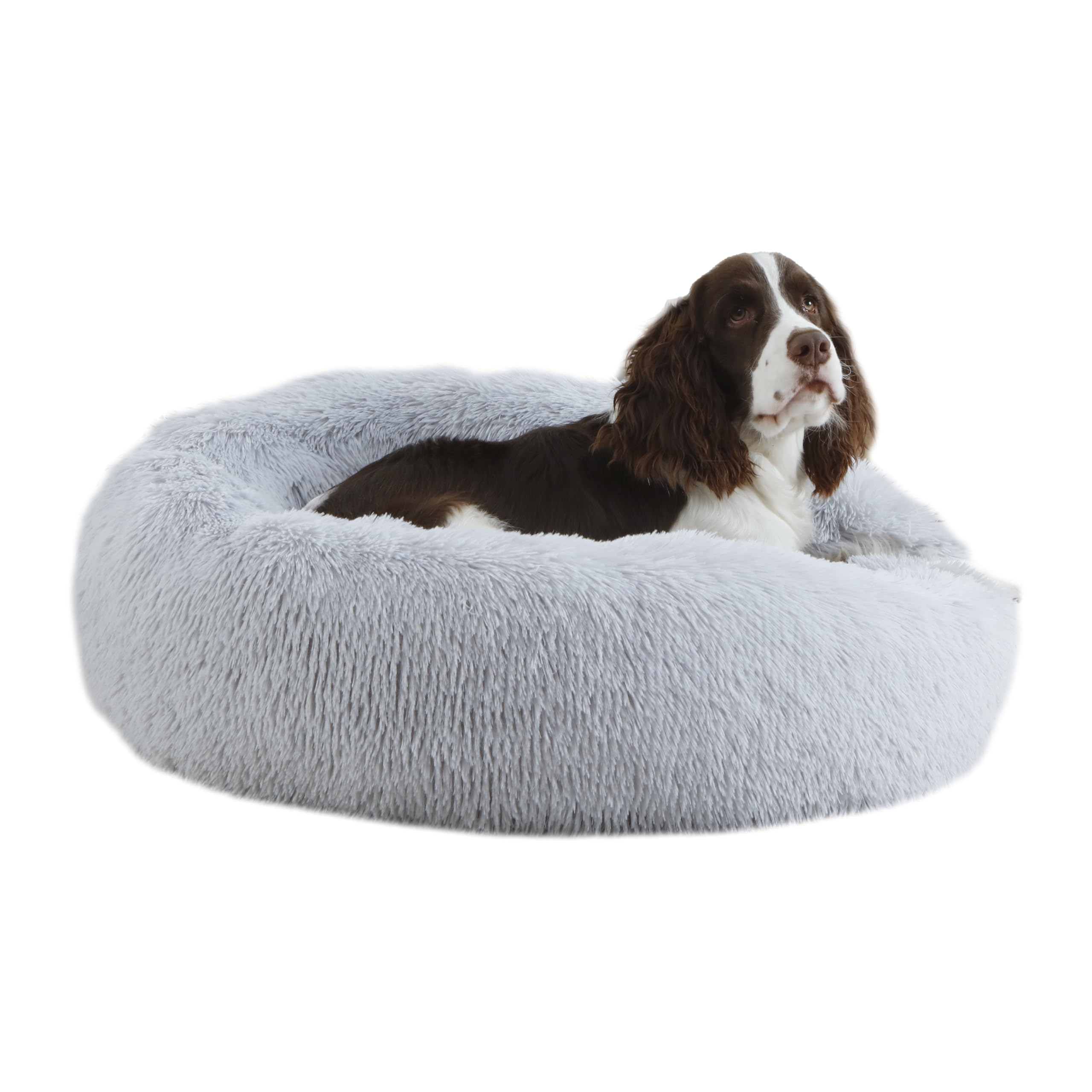 Bunlitent Calming Dog Bed 30 ' ' inch, Plush Anti-Anxiety Donut Dog Bed for Medium Large Dogs, Warming Cozy Round Cuddler Nest P