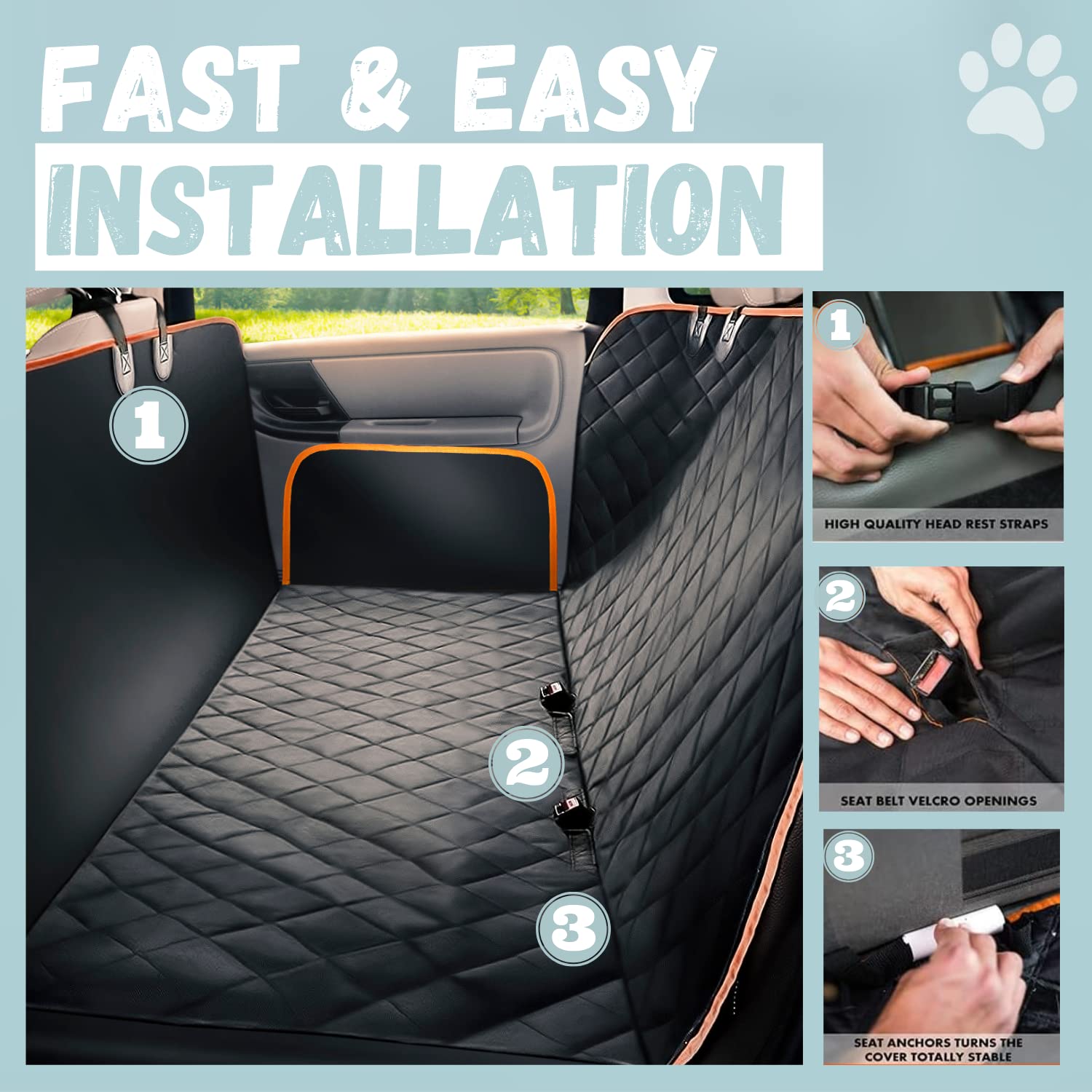 Dog Car Seat Cover For Back Seat For Cars & Suvs - Durable Pet Car Seat Cover Backseat Protector, Nonslip Dog Hammock For Car, Waterproof Scratchproof Rear Seat Cover Against Dirt, Fur, W/Side Flaps