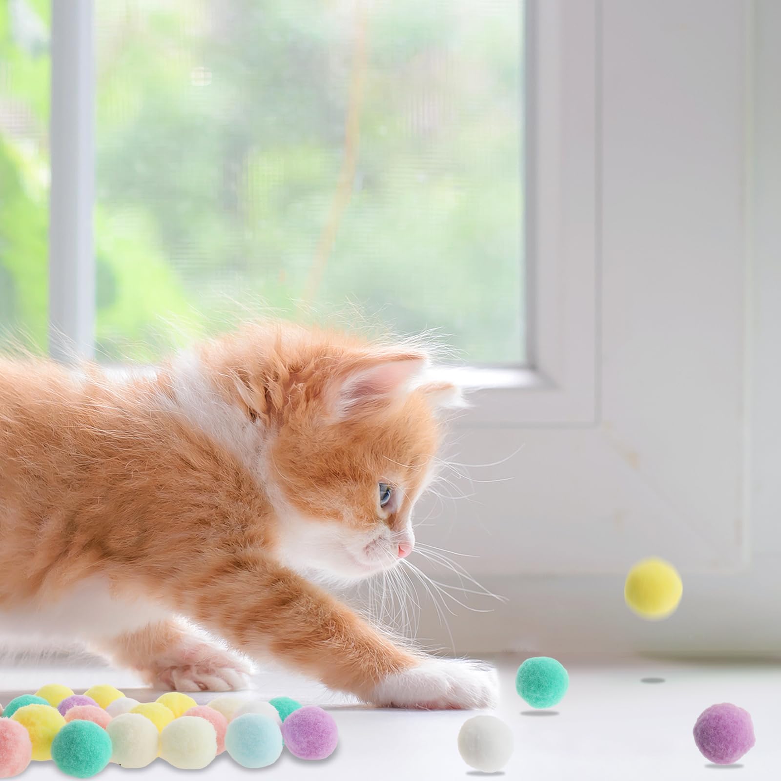 Yuanchu 30Pcs Cat Pom Pom Ball Toy, Soft Plush Interactive Cat Balls 3Cm/1.18In Kitten Toy For Training And Play For Indoor Pet
