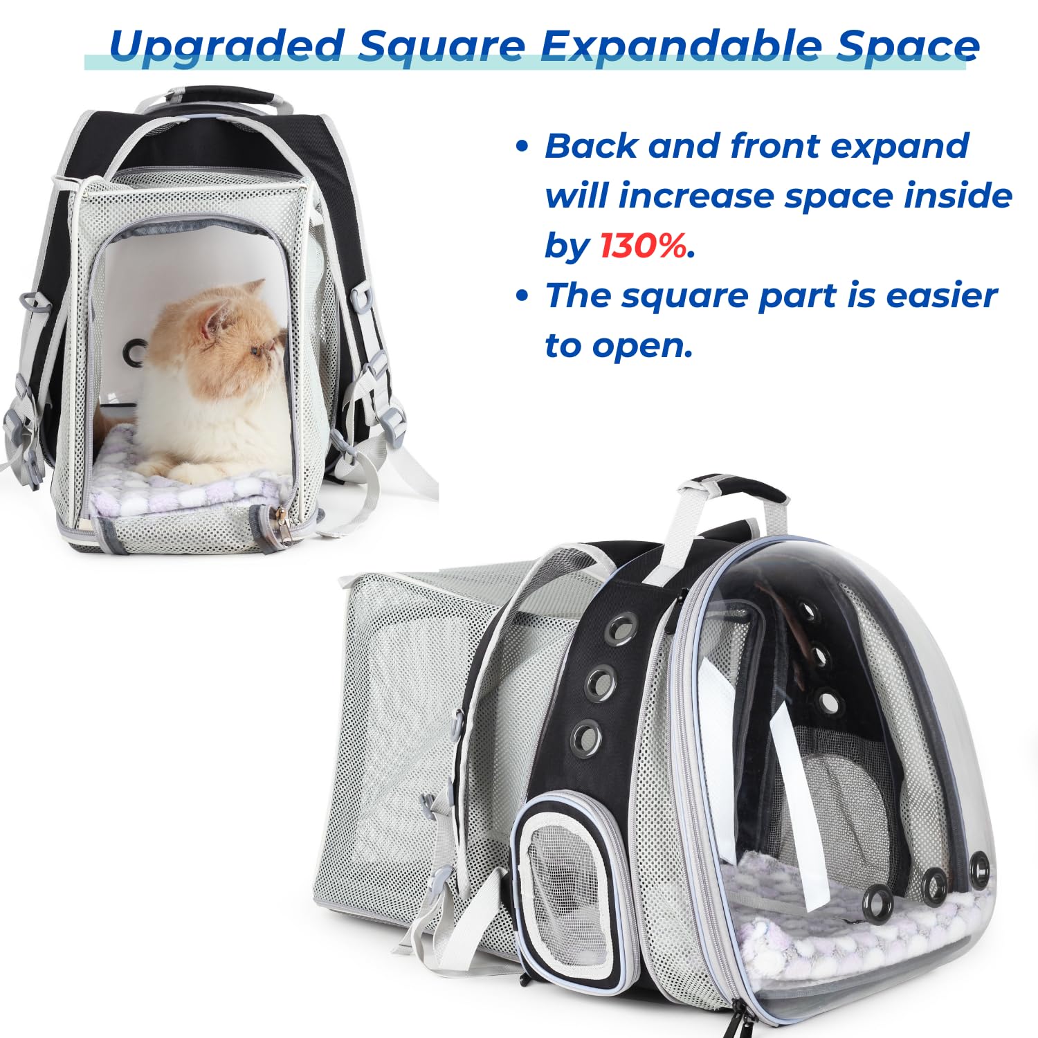 Lollimeow Cat Carrier Backpack, Bubble Dual Expandable Backpack Carrier, Pets And Small Dogs,Airline-Approved, Designed For Trav