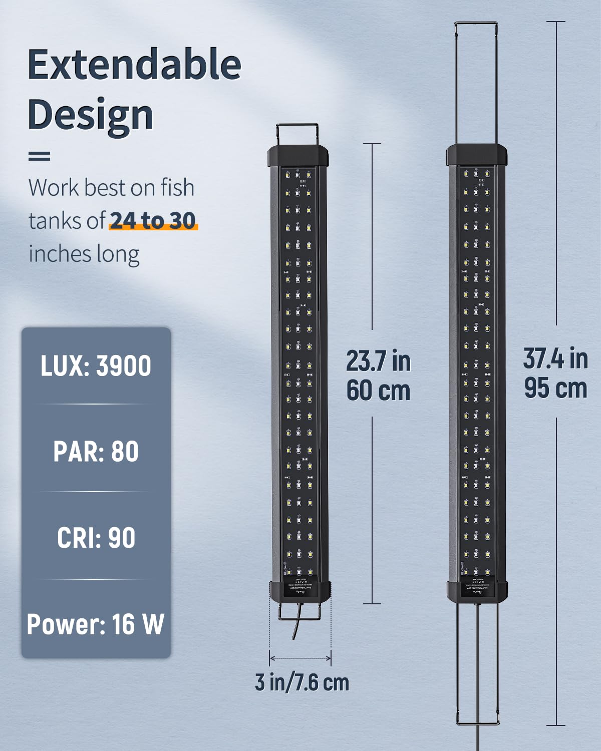 Pawfly 18 W Aquarium Led Light For 24 To 30 Inch Extendable Fish Tank Light With Full Spectrum Brilliant White Blue Red Lights W