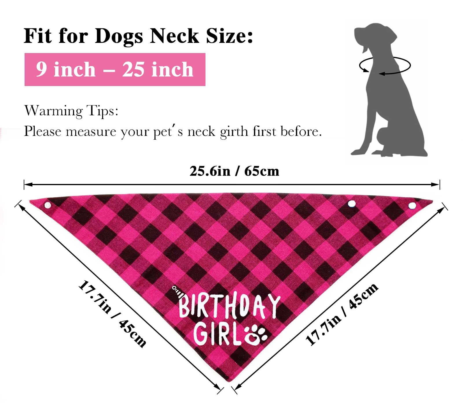 Birthday Plaid Dog Bandana With Button, Fall Dual Layer Scarf Soft Cotton Triangle Bib Girls And Boys Kerchief Adjustable Access