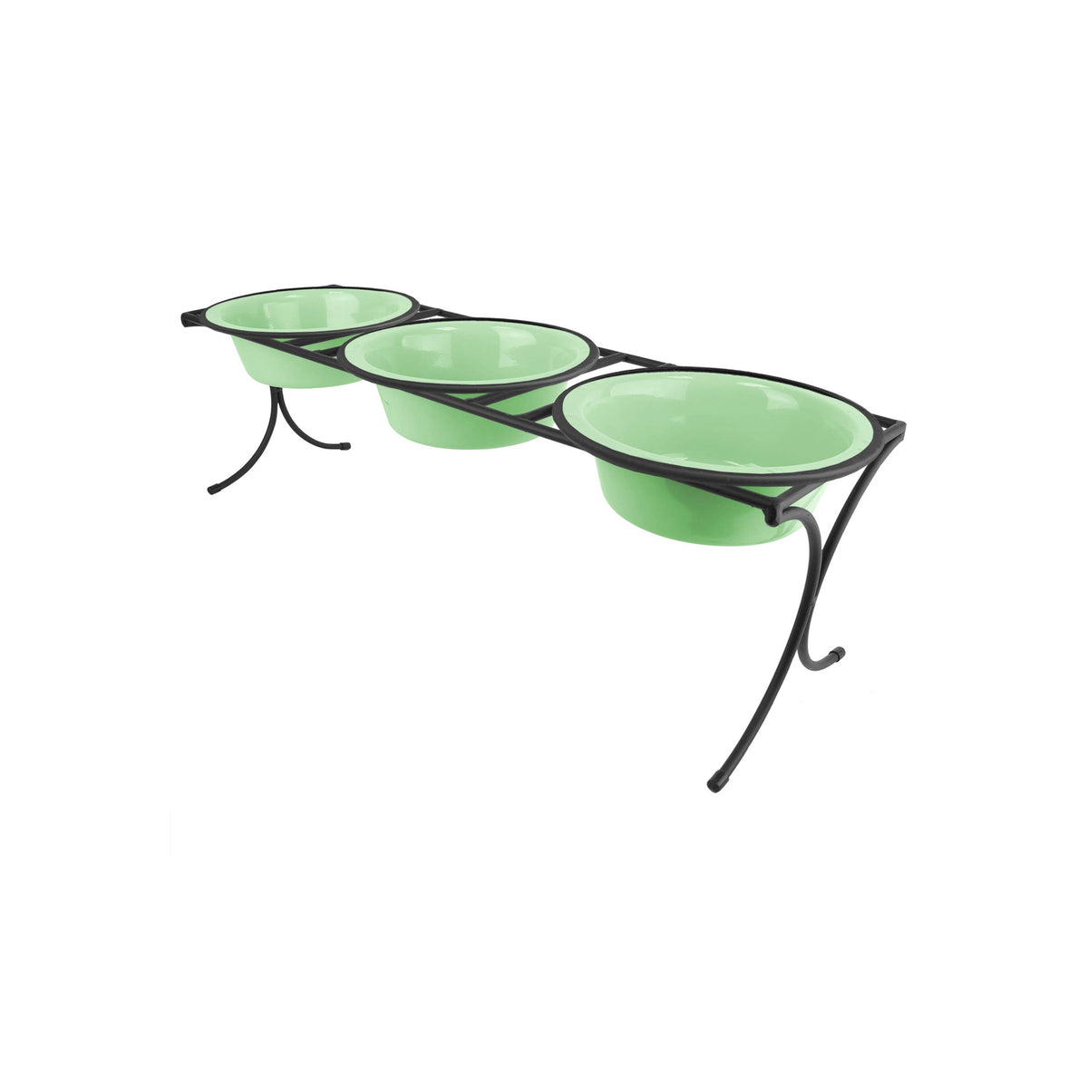Platinum Pets 2 Cup Bistro Triple Raised Feeder With Stainless Steel Wide Rimmed Bowls, Mint Green