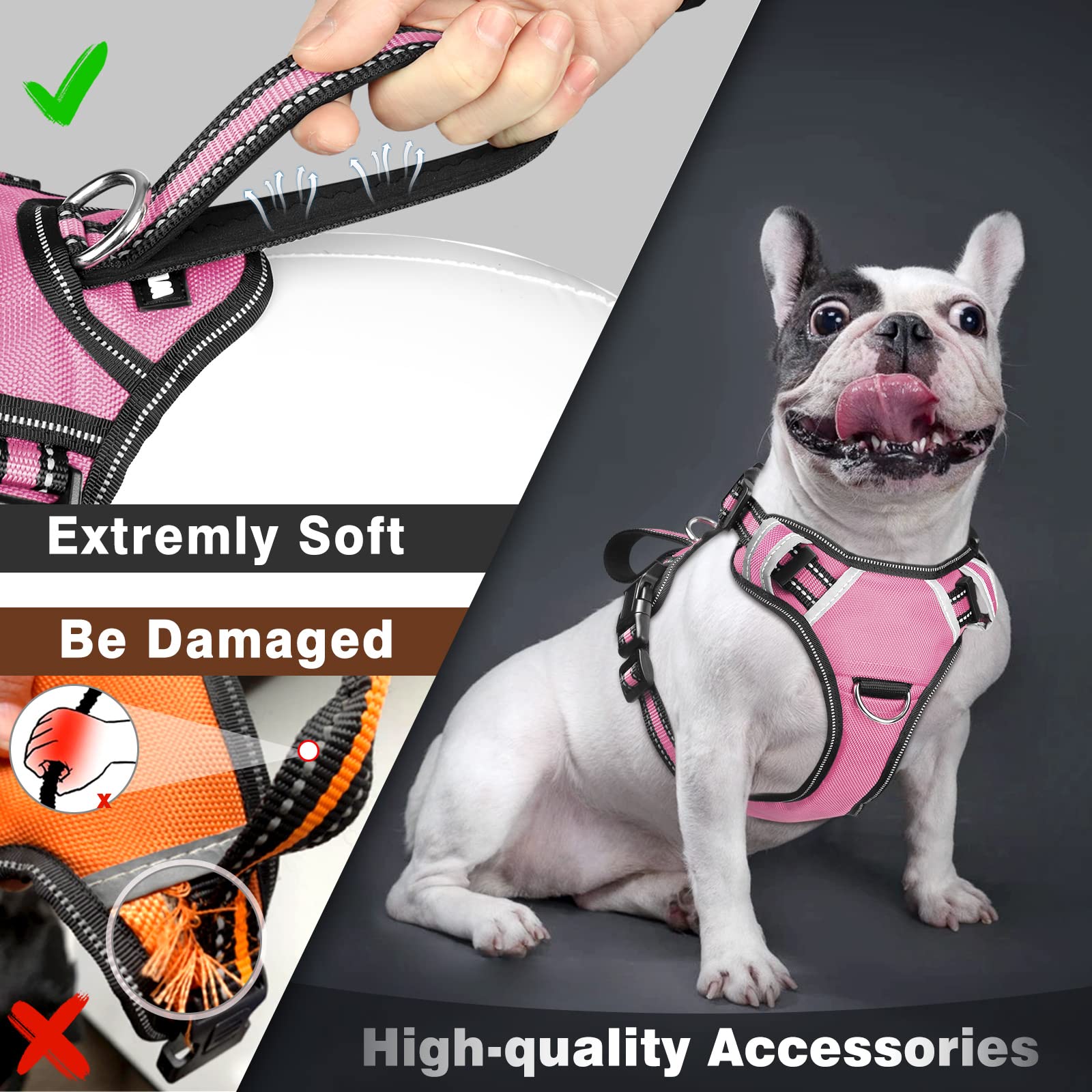 Winsee Service Dog Vest No Pull Dog Harness With 7 Dog Patches, Reflective Pet Harness With Durable Soft Padded Handle For Training Small, Medium, Large, And Extra-Large Dogs (Large, Pink)