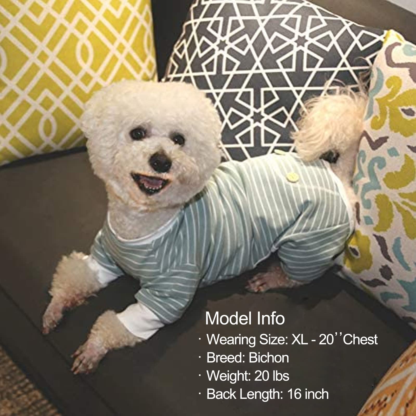 Kyeese Dog Pajamas Stretchable Dog Jumpsuit 4 Legs Strip Pjs Pet Puppy Cat Pajamas Lightweight