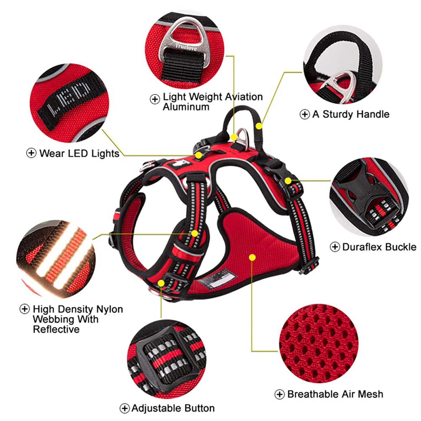 True Love Dog Harness No Pull Nylon Reflective Pet Harness Adjustable Comfortable Control Step-In Brilliant Colors Truelove Tlh5