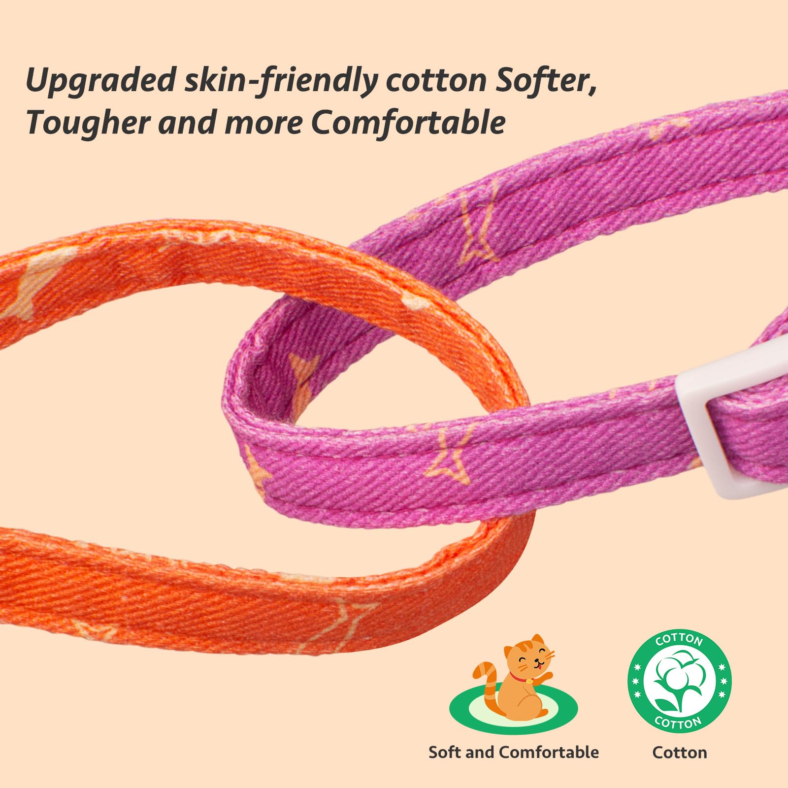 2 Pack Cotton Breakaway Cat Collar Orange And Purple Fish Pendant Cute Kitten Cat Collar With Bell