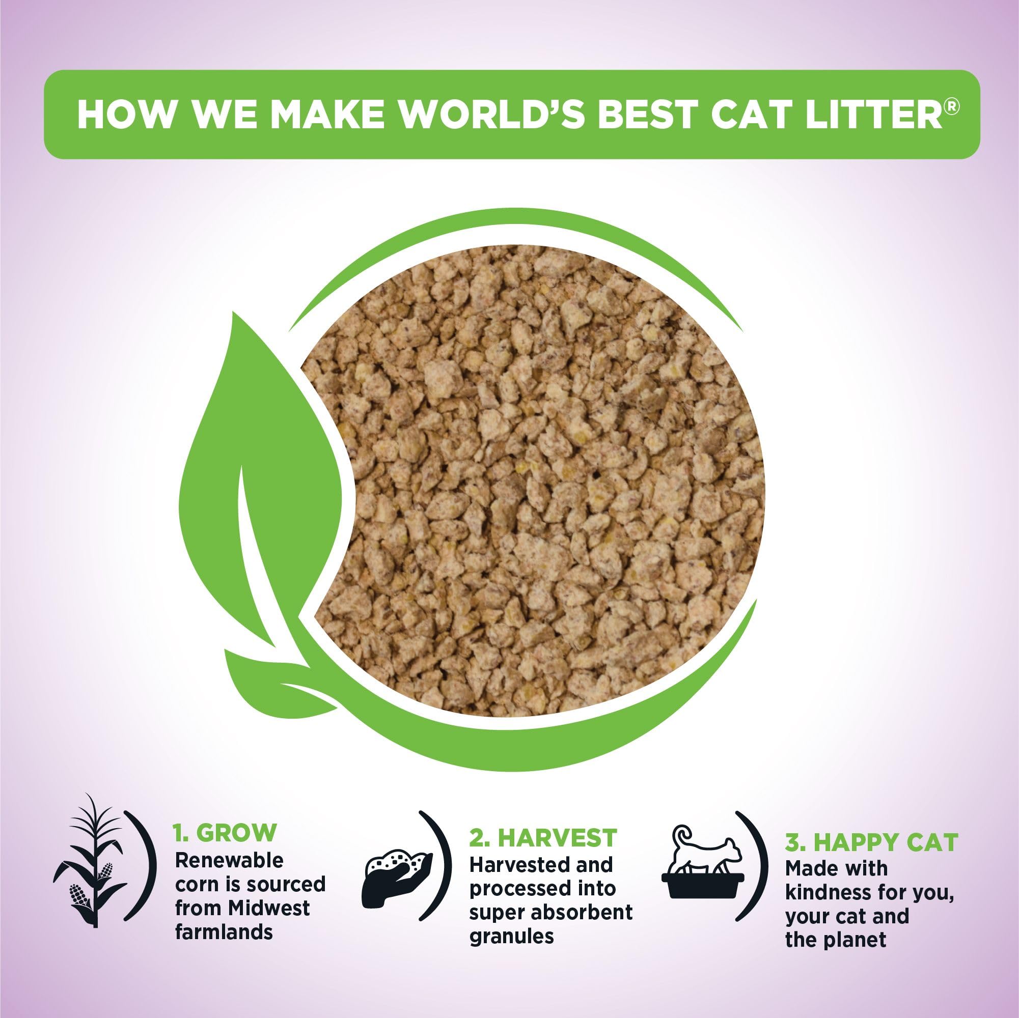 World'S Best Cat Litter Multiple Cat Lavender Scented 15-Pounds - Natural Ingredients, Quick Clumping, Flushable, 99% Dust Free & Made In Usa - Calming Fragrance & Long-Lasting Odor Control
