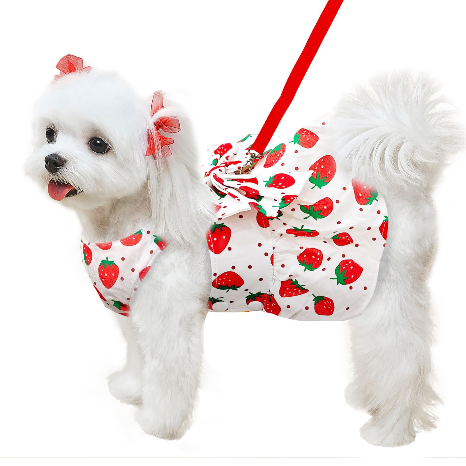 Abrrlo Cute Dog Dress Small Dog Clothes For Girls Female Puppy Outfits Red Strawberry Pet Summer Clothes Bowknot Doggy Cat Princ