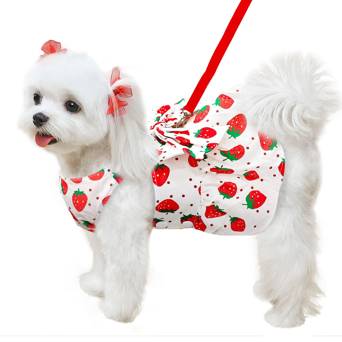 Abrrlo Cute Dog Dress Small Dog Clothes For Girls Female Puppy Outfit Red Strawberry Pet Summer Clothes Bowknot Doggy Cat Prince